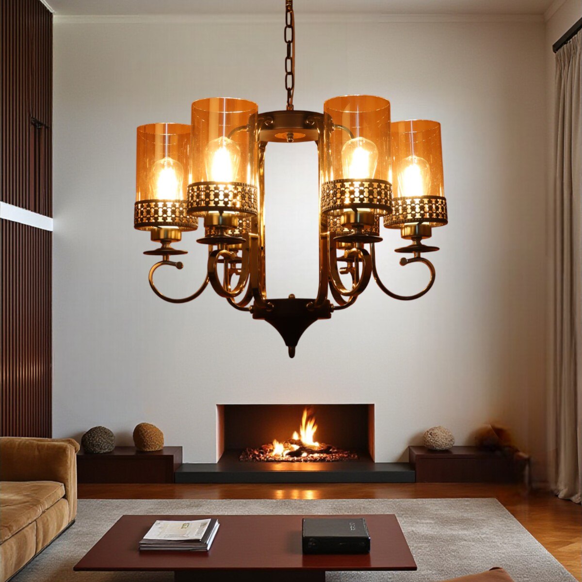 Eliante 6-Light Mild Steel Chandelier, Modern Hanging Ceiling Light Fixture For Living Room Or Dining Room