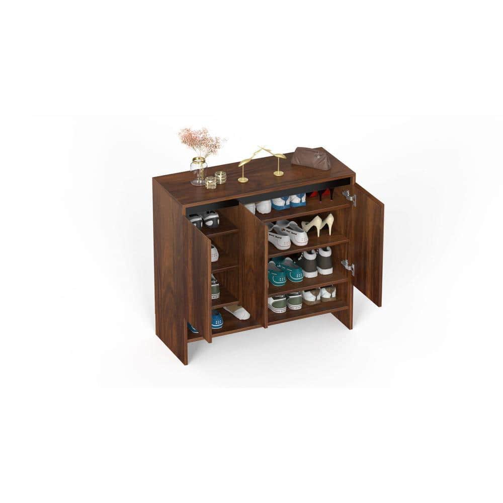 Mavis Engineered Wood 3 Doors Shoe Rack Cabinet Slipper Footwear Stand Organizer with Premium Handleless Design and A Open Shelve, Store Up to 16 Pairs for Living Room Home (Brown Maple)