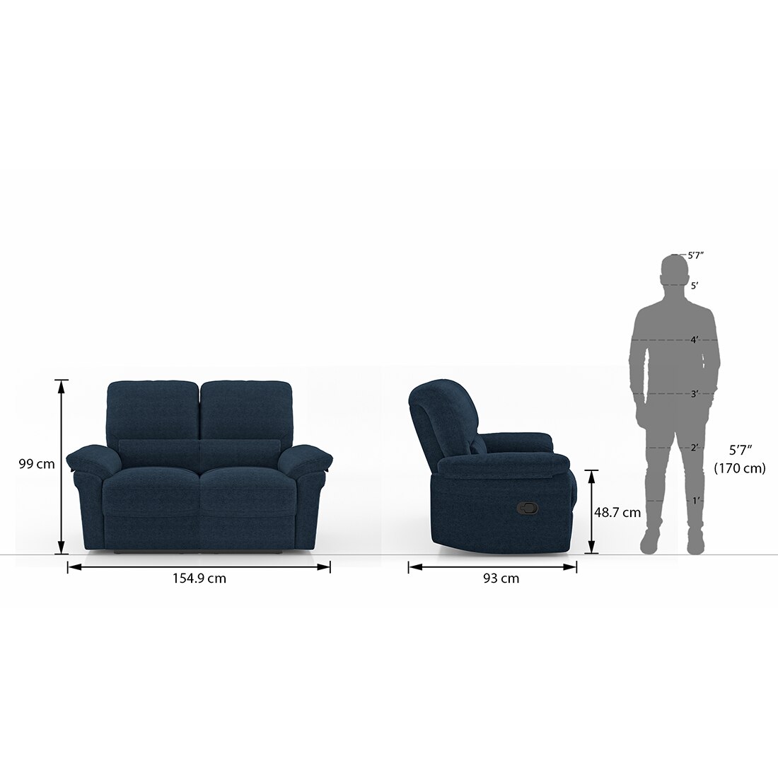 Bernice Two Seater Recliner in Capri Blue Colour