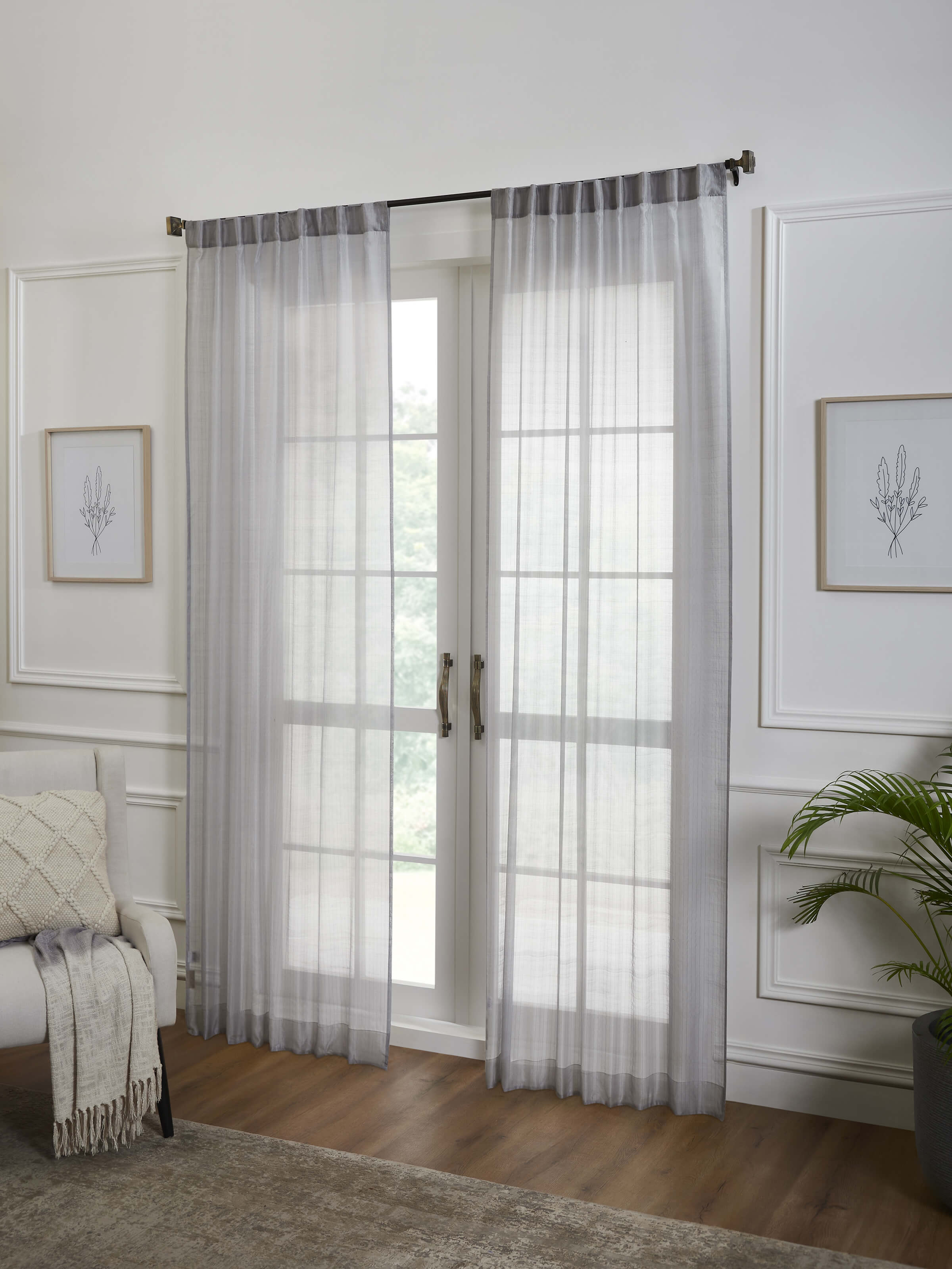 Pragya Grey Metallic Stripe Maheshwari Handloom Textured Sheer Curtain (9 Ft)