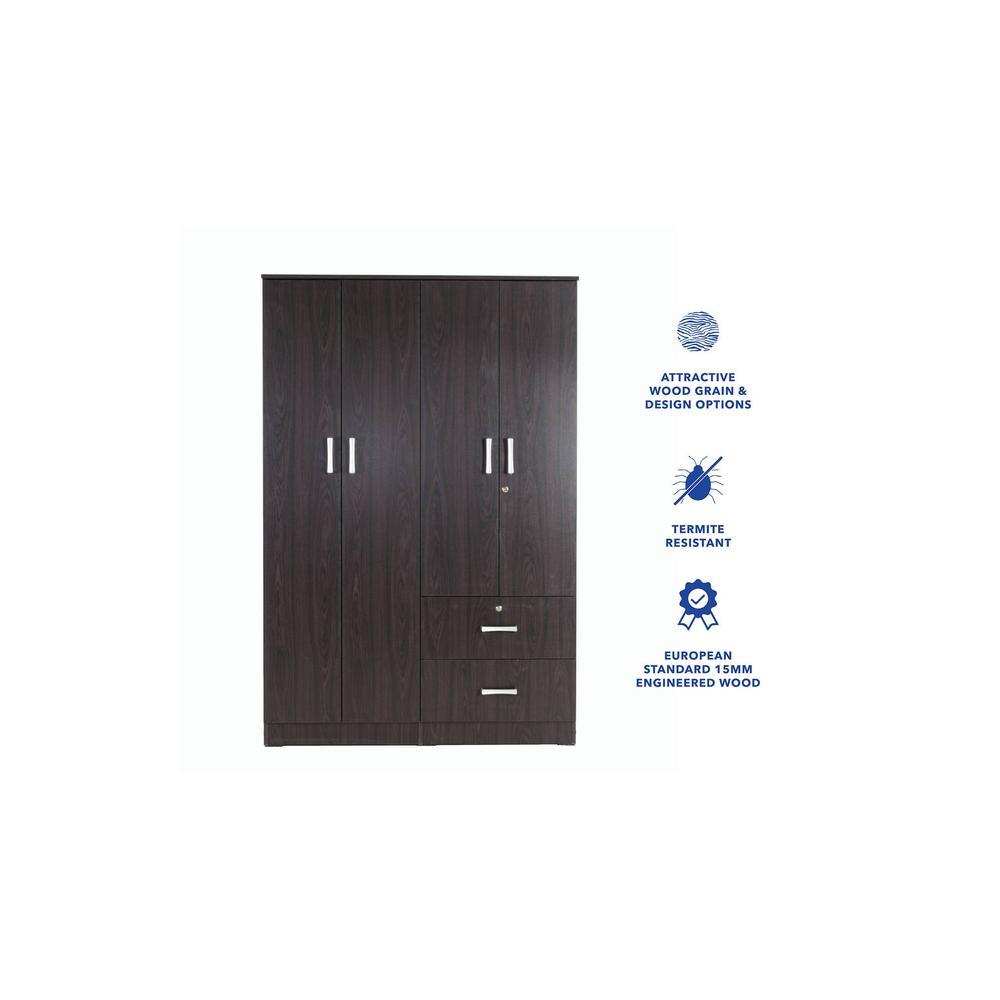 Ren 4 Door Wardrobe with External Drawers in Wenge Finish