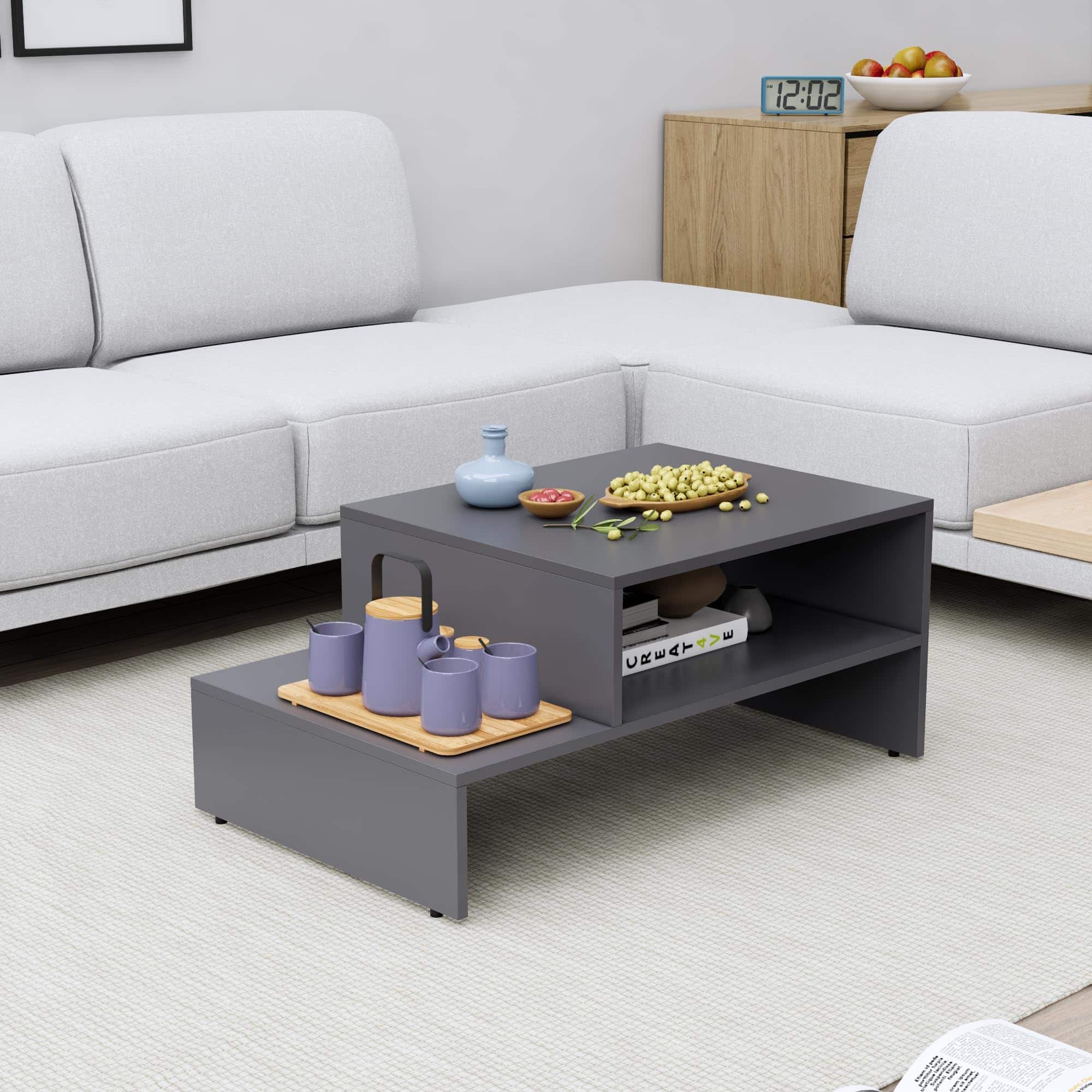 Hexa Engineered Wood Modern Center Table For Living Room In Slate Grey - HexaRed