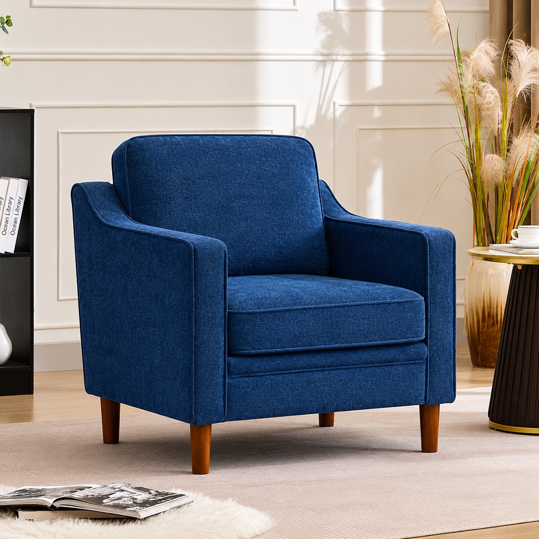Menta Boucle Fabric Lounge Chair in Blue Colour - KURSIWALLAH