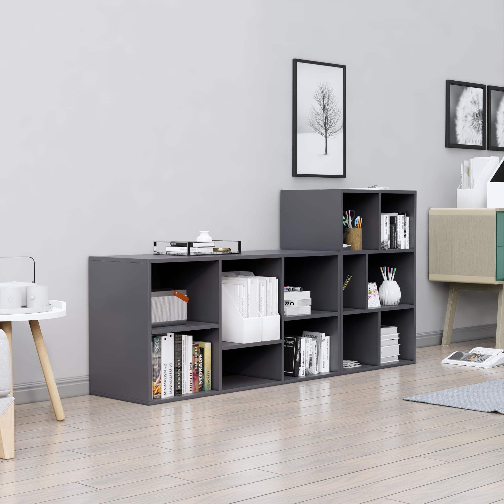 Hexa Engineered Wood Bookshelf Multipurpose Storage Rack in Slate Grey Colour - HexaRed