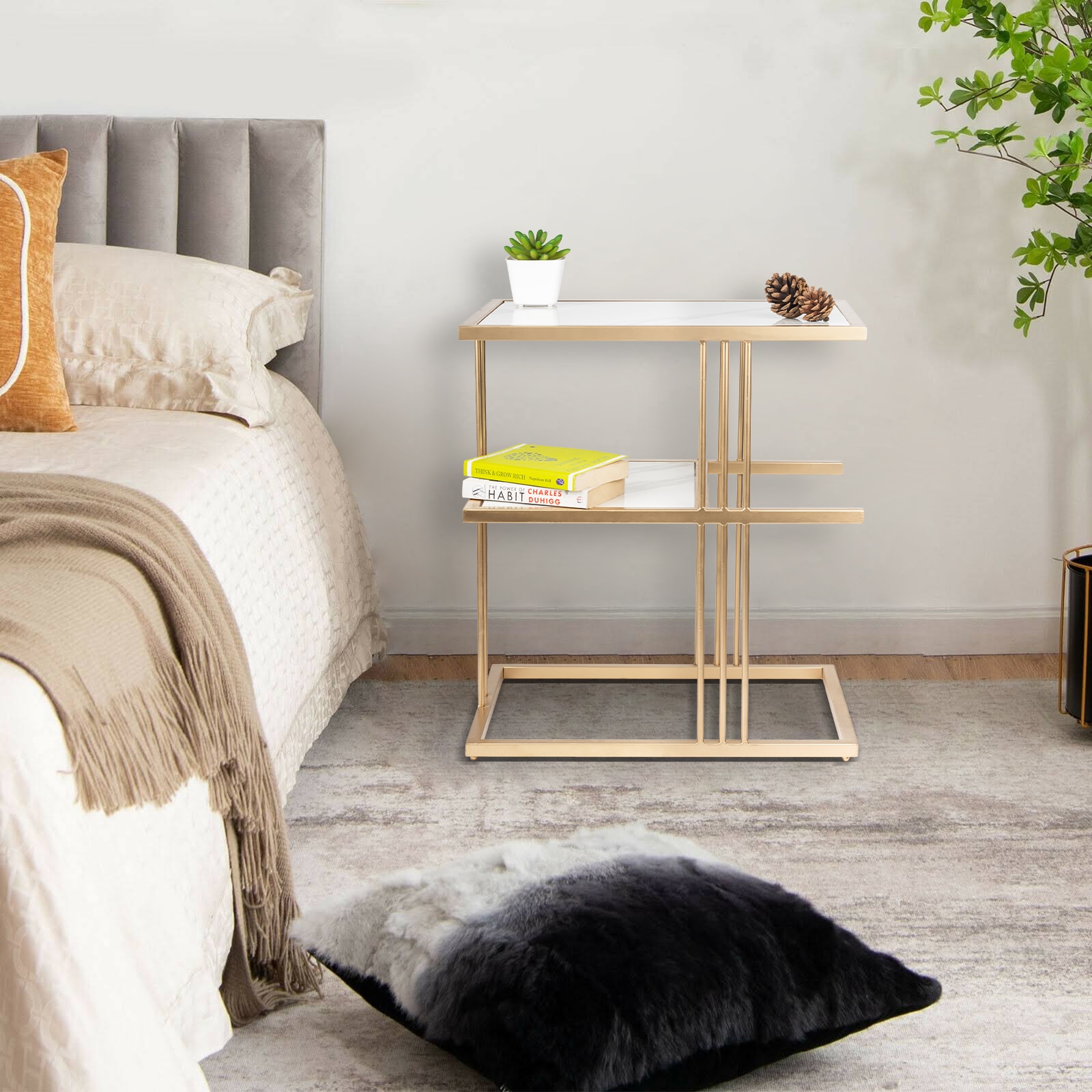 Gold Metal Bedside Table - Handicrafts Town
