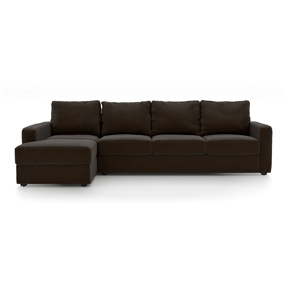 Apollo Compact Sofa (Colour : Chocolate, Cushion : Hard, Seating Capacity : Left Aligned 3 Seater + Left Aligned Chaise + Ottoman) - Urban Ladder