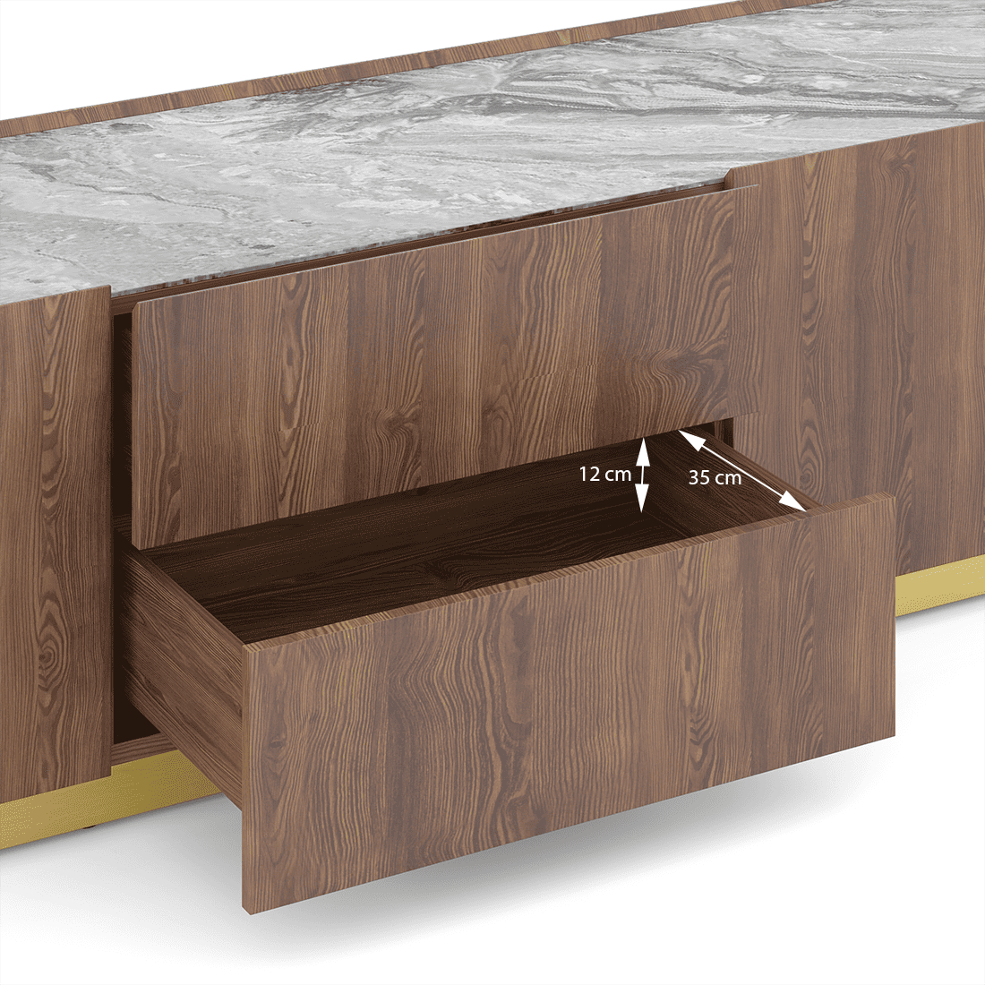 Dorian Engineered Wood TV Unit With Ceramic Top In Walnut High Gloss Finish