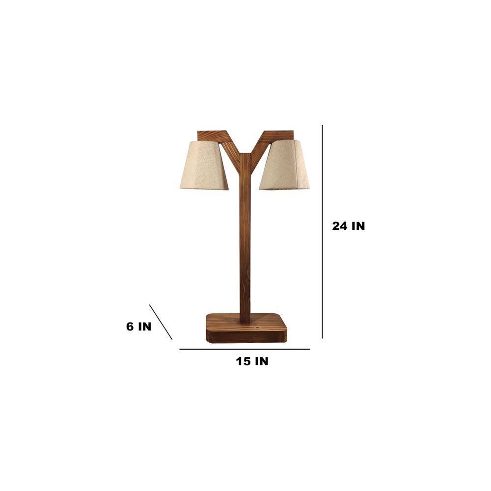 Elania Wooden Table Lamp with Brown Base and Premium White Fabric Lampshade