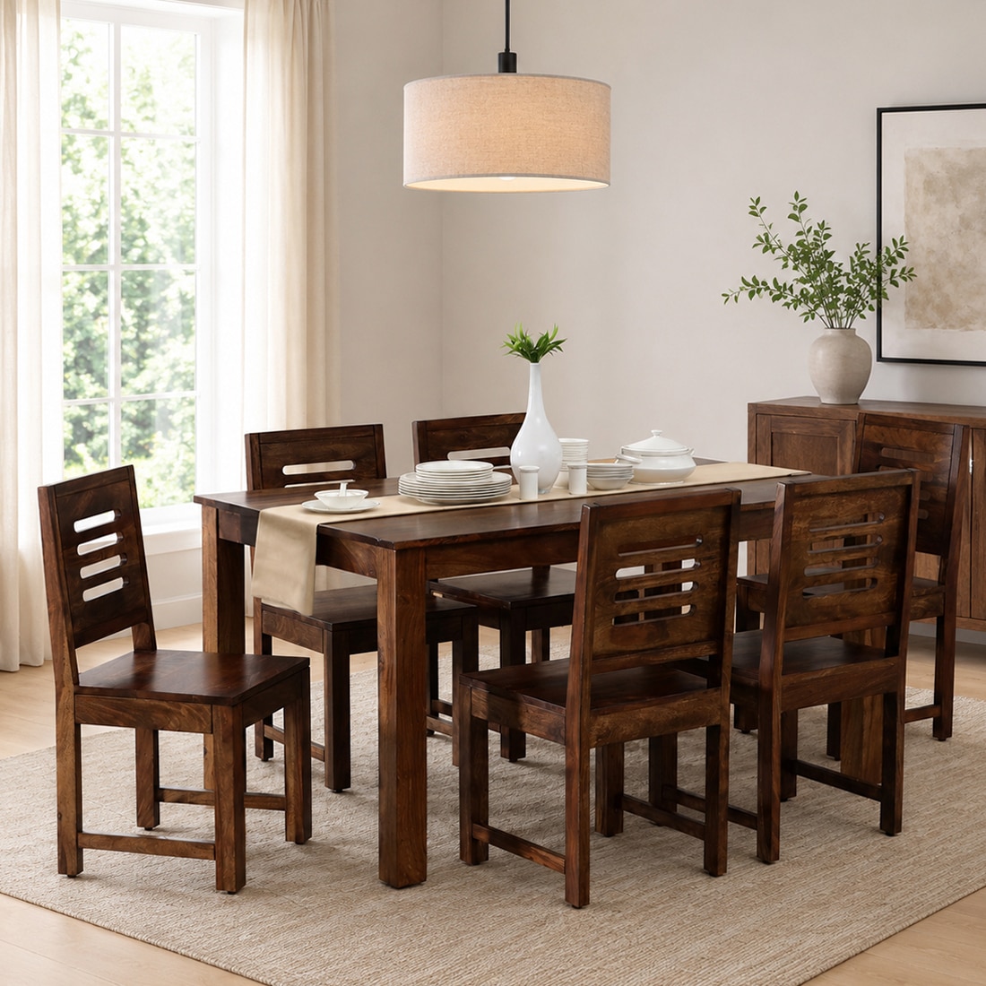 Tarragon 6 Seater Dining Set In Honey Finish - Jyoti Impex