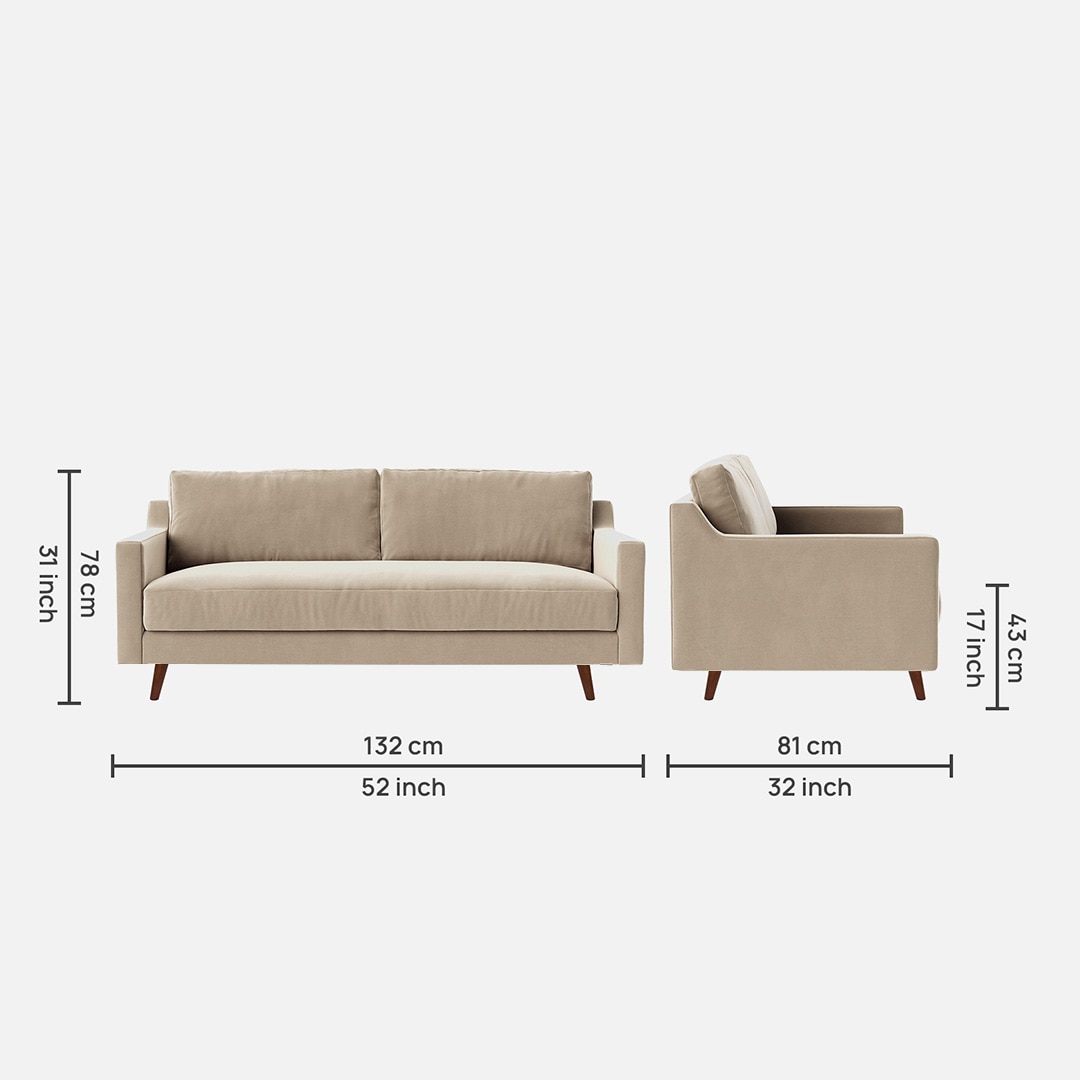 Reiti Velvet 2 Seater Sofa in Cream Colour