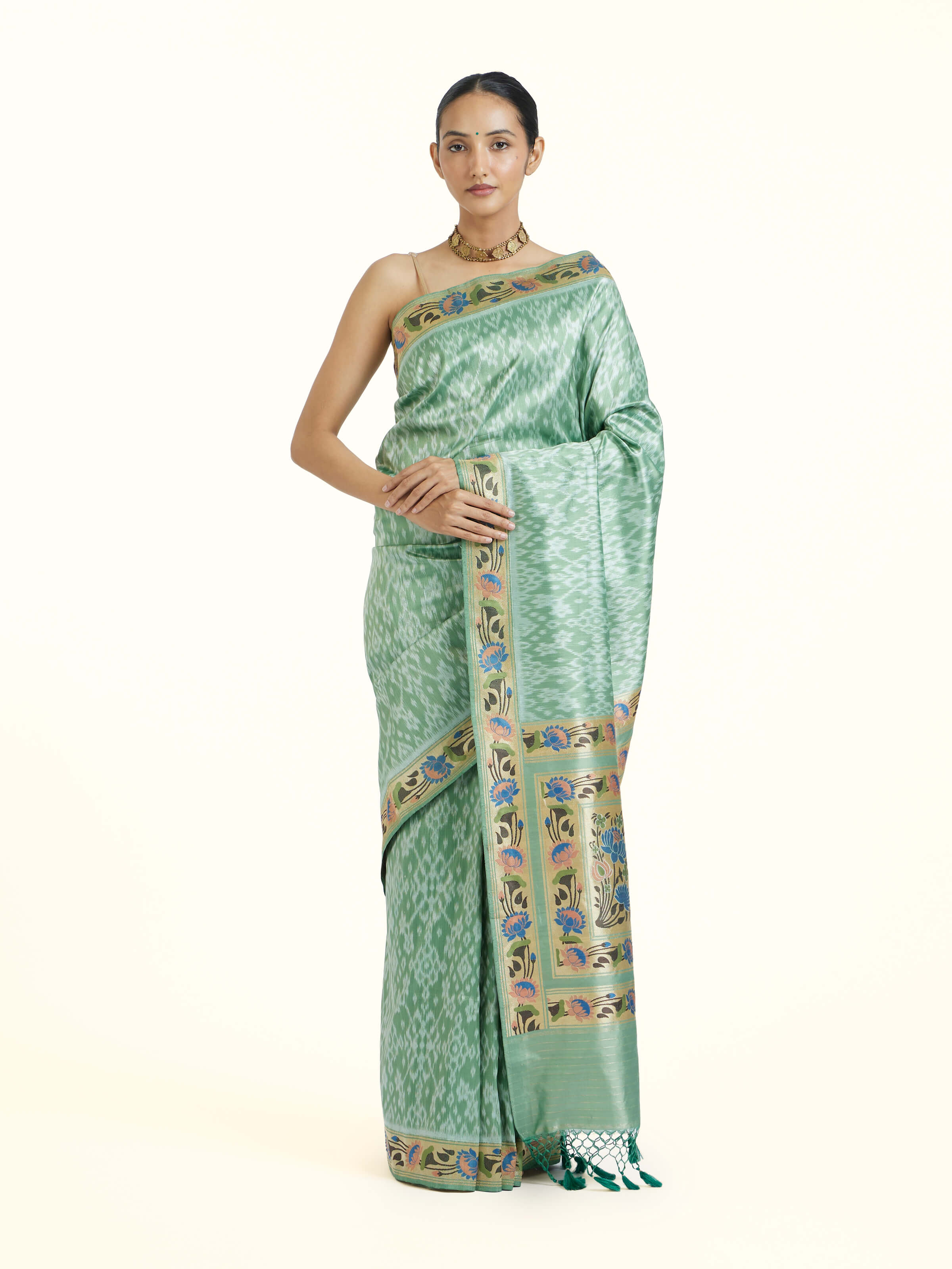 Grey Ashavali Brocade Silk Saree