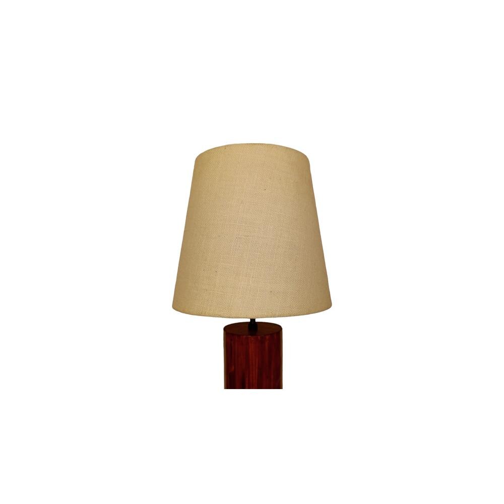 Cedar Brown Wooden Table Lamp with White Fabric Lampshade