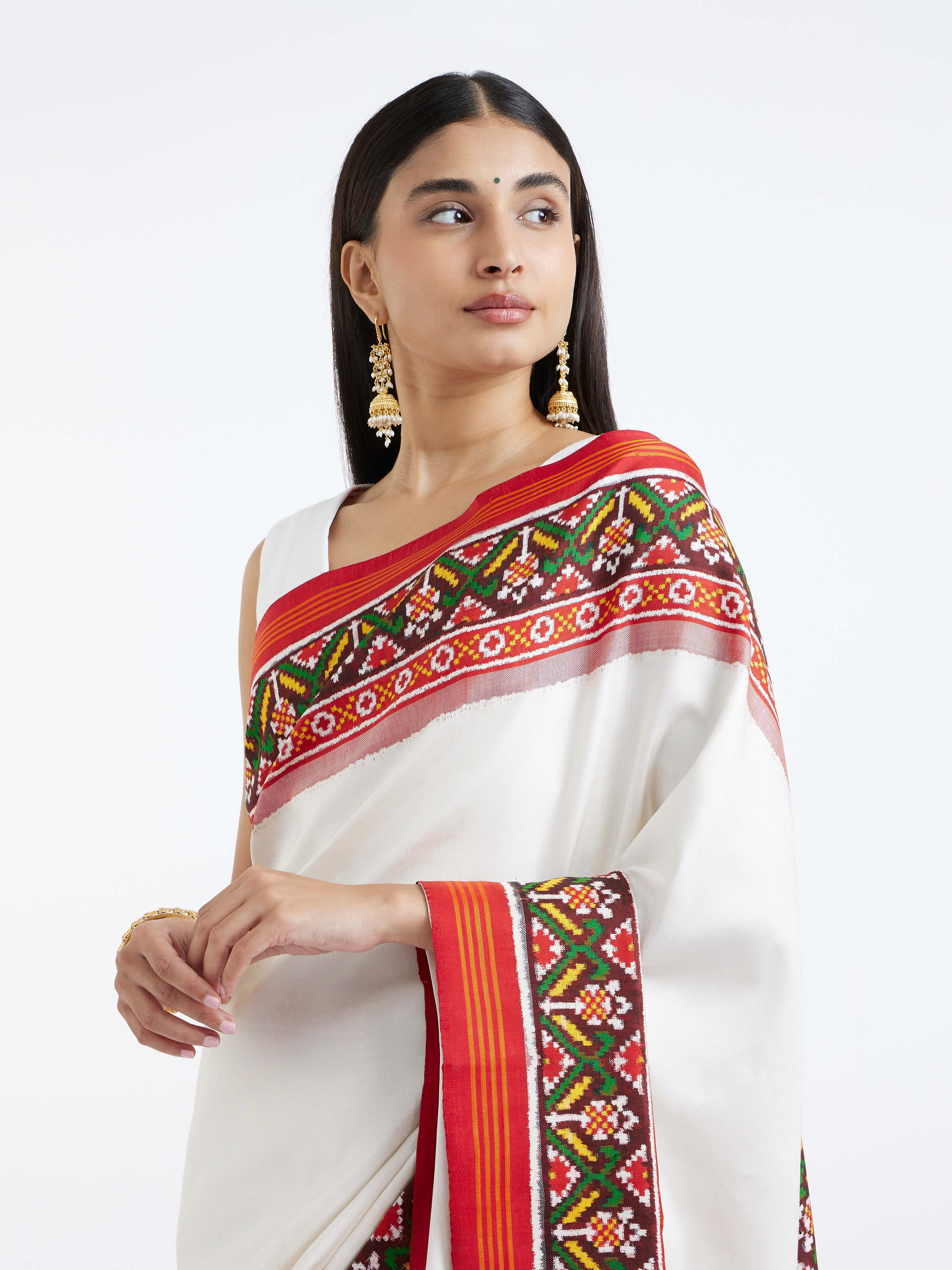 White Patan Patola Handloom Silk Saree