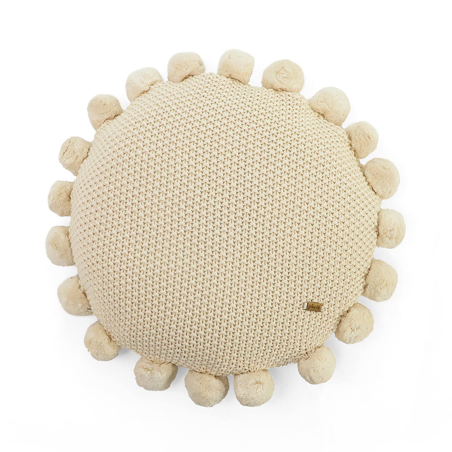 Pom Pom Natural Round Cushion Cover  16 Dia Inches - Pluchi