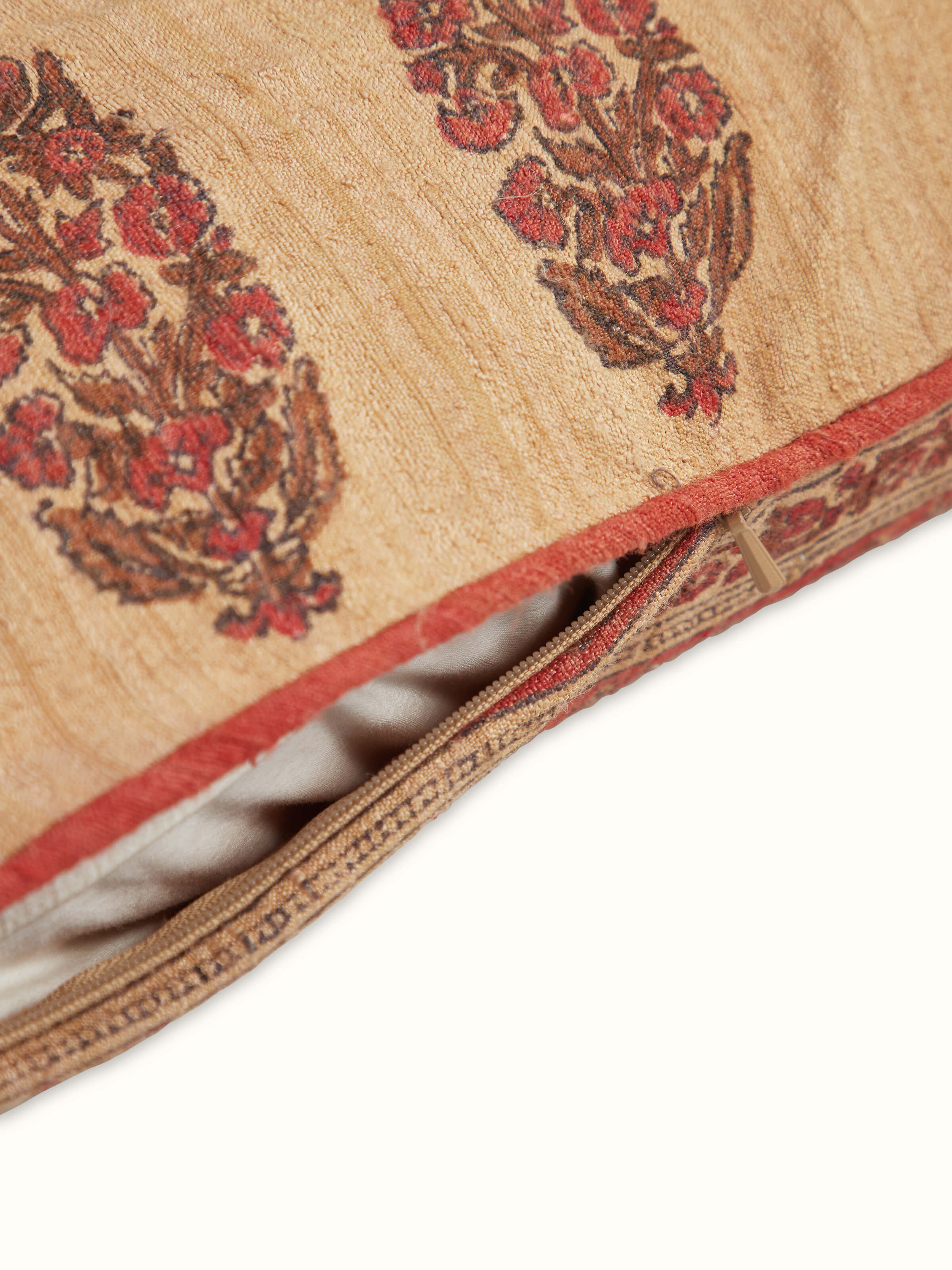 Vasudha Rust Buta Tussar Silk Bagru Hand Block Print Cushion Cover