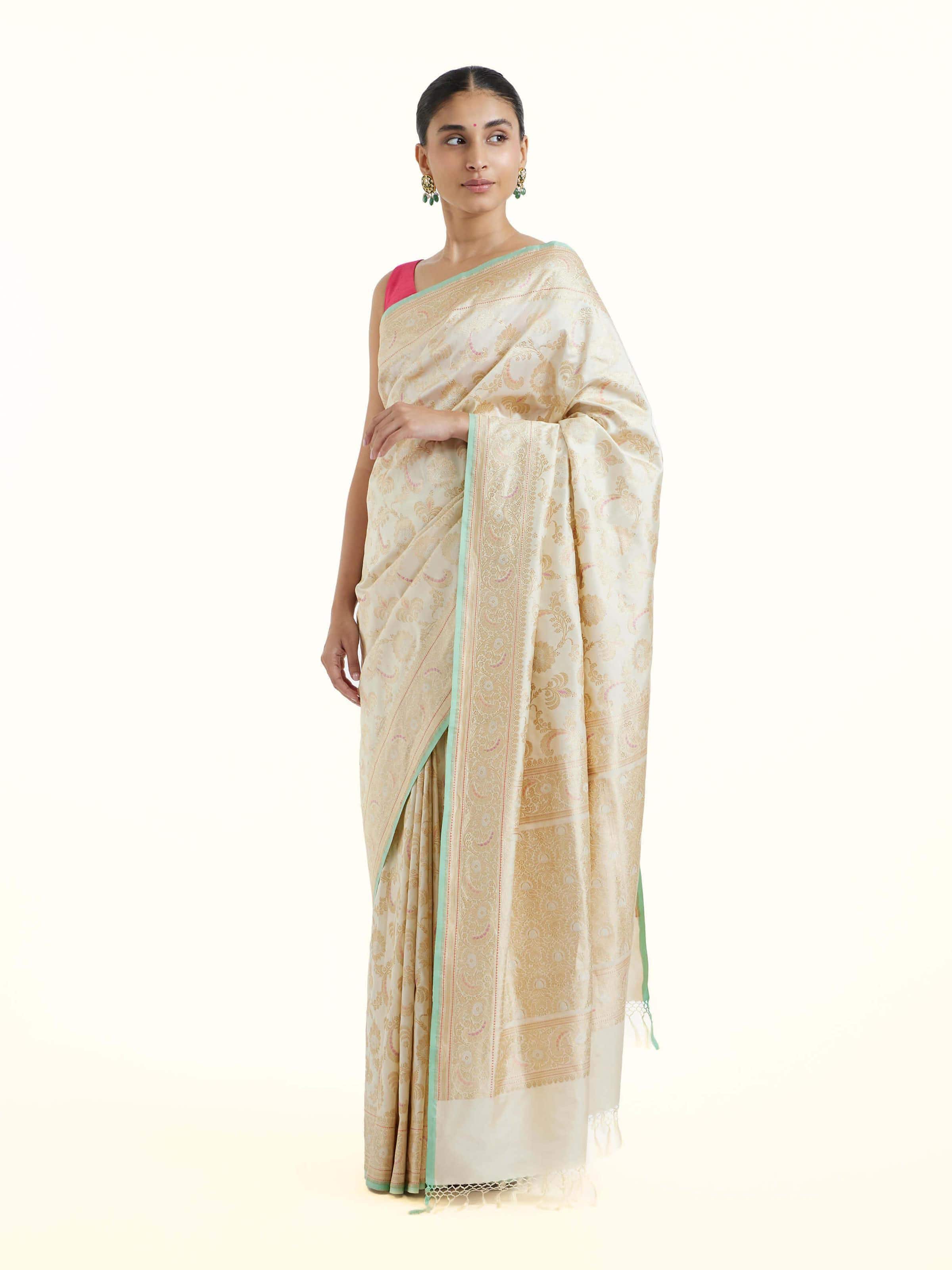 Ivory Banarasi Silk Kadwa Jaal Saree