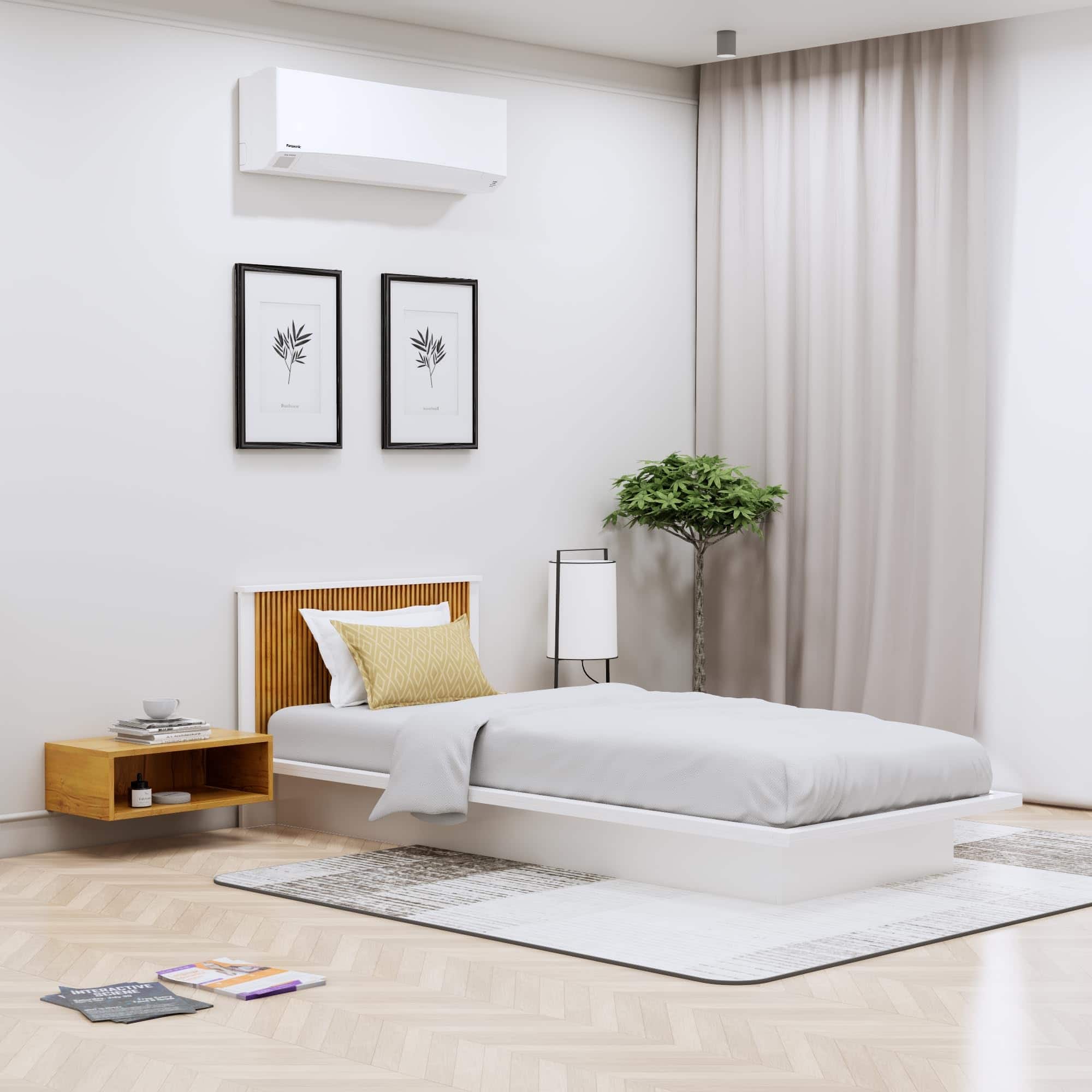 Hexa Engineered Wood Modern Single Bed With Headboard Without Storage In Frosty White And Giant Wood - HexaRed