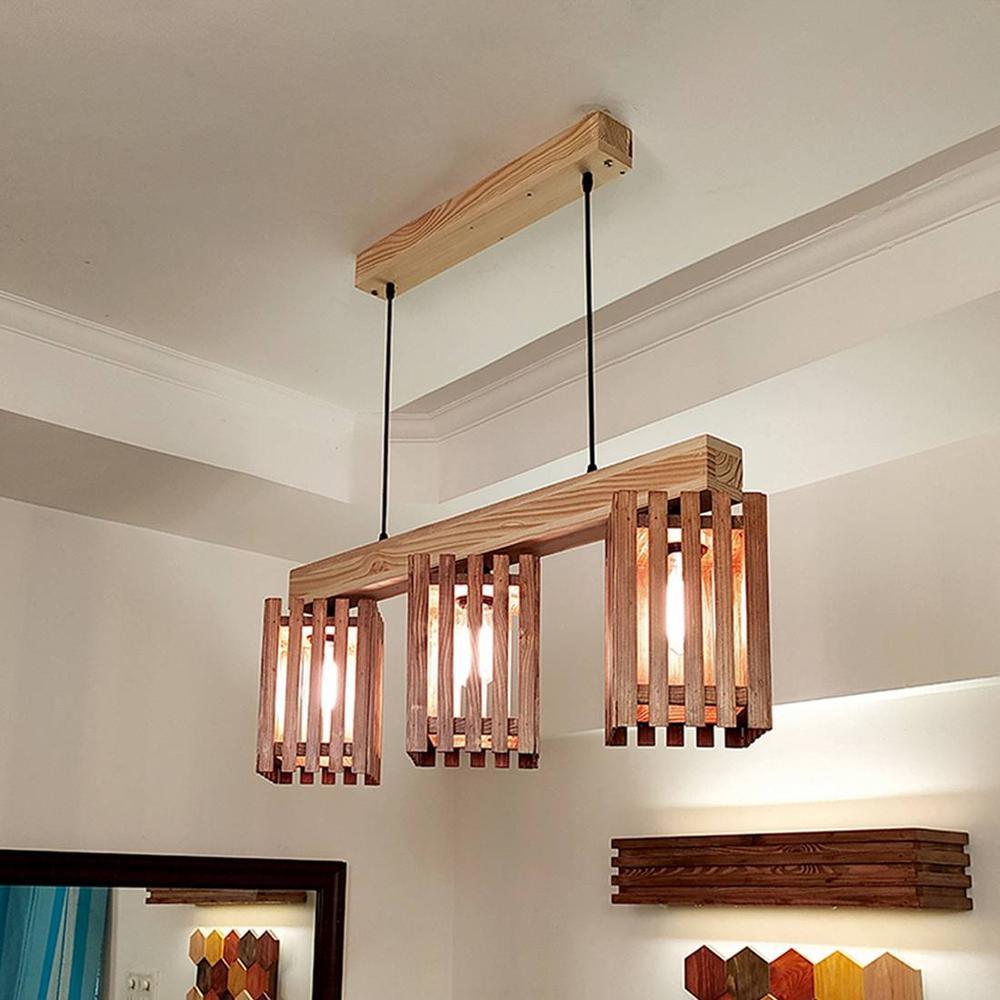 Elegant Beige Solid Wood Cluster Hanging Light