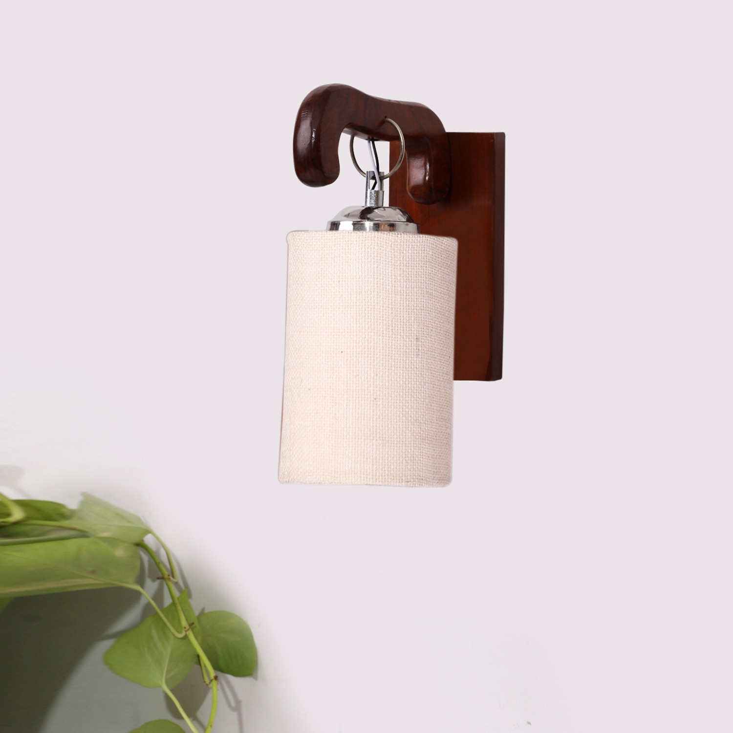 Devansh Solid Wood Electric Wall Light in Brown Colour with White Shade Count of 1 Light - Devansh