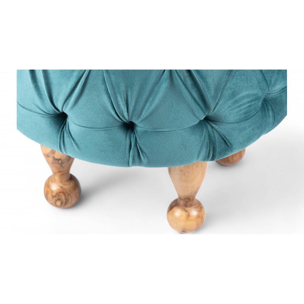Louisville Acacia Wood Accent Round Pouf Stool in Turquoise