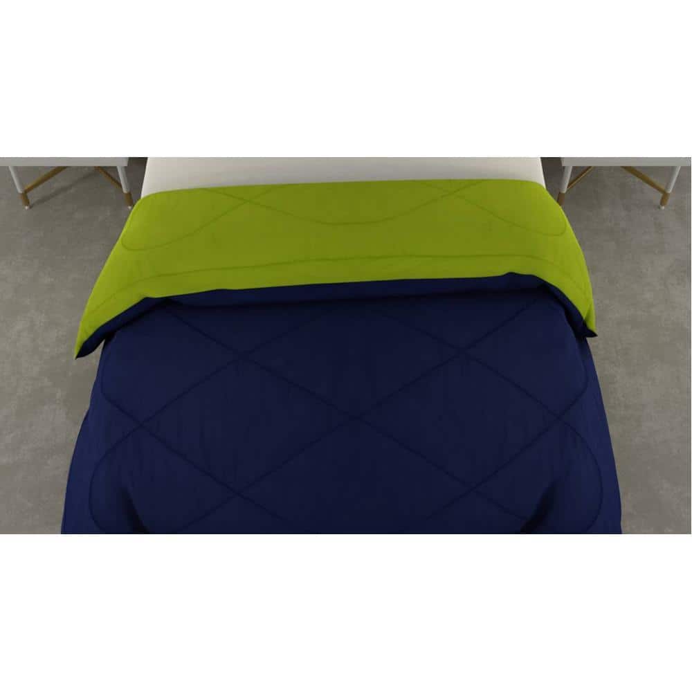 Falguni 
Navy Blue-Lemon Green Solid 250 Gsm Microfiber Single Bed Comforter