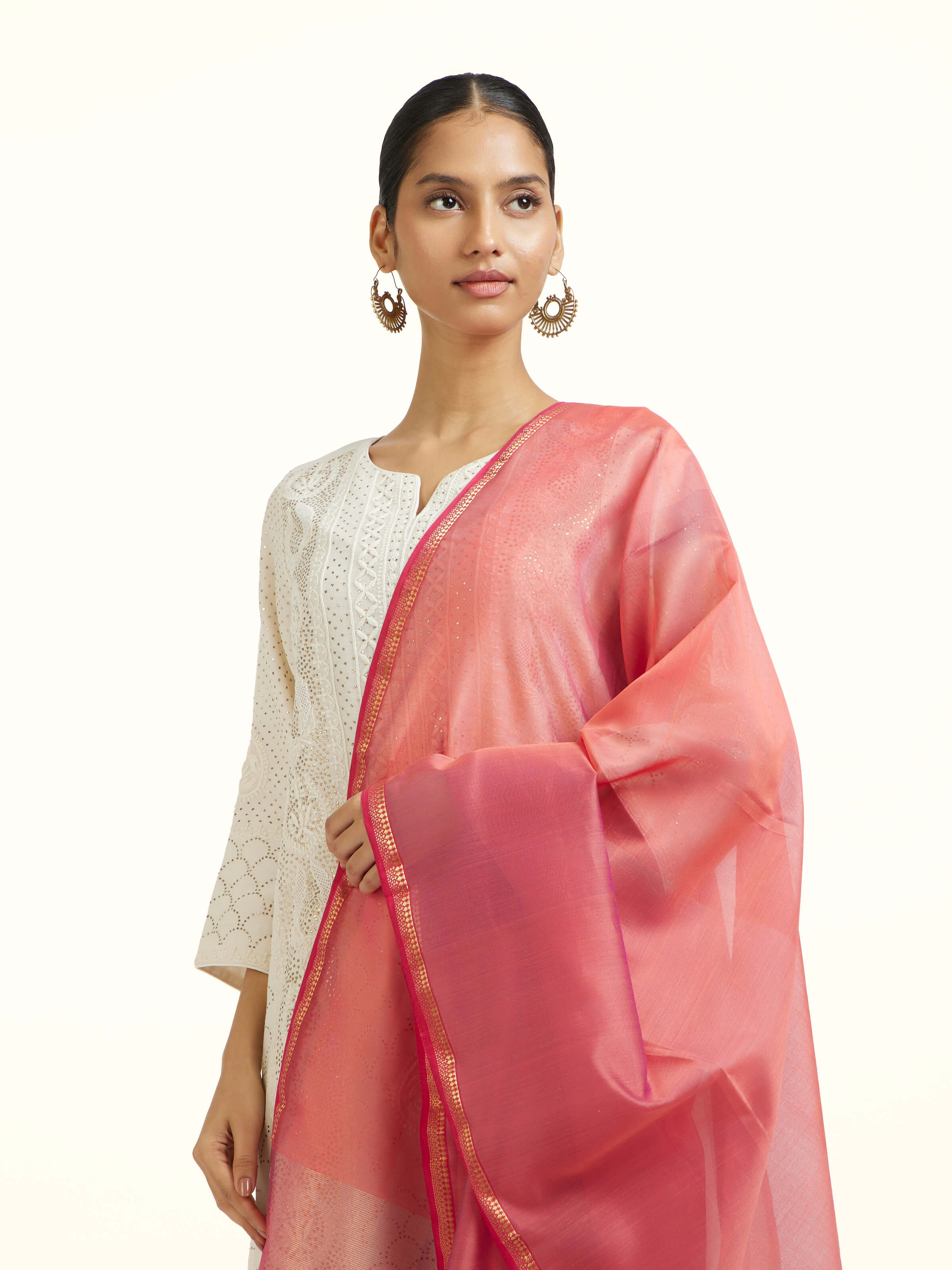 Pink Cotton Silk Maheshwari Handloom Dupatta