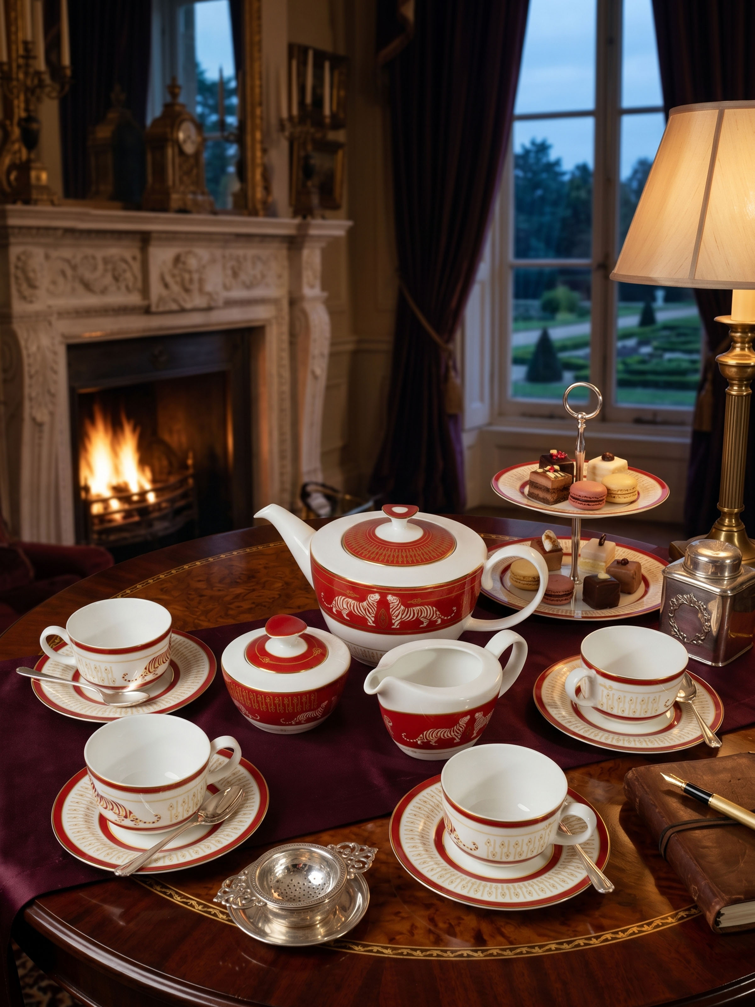 Piece Ceramic Tea Set With Hand-Applied Gold-Accents (7 Pcs)