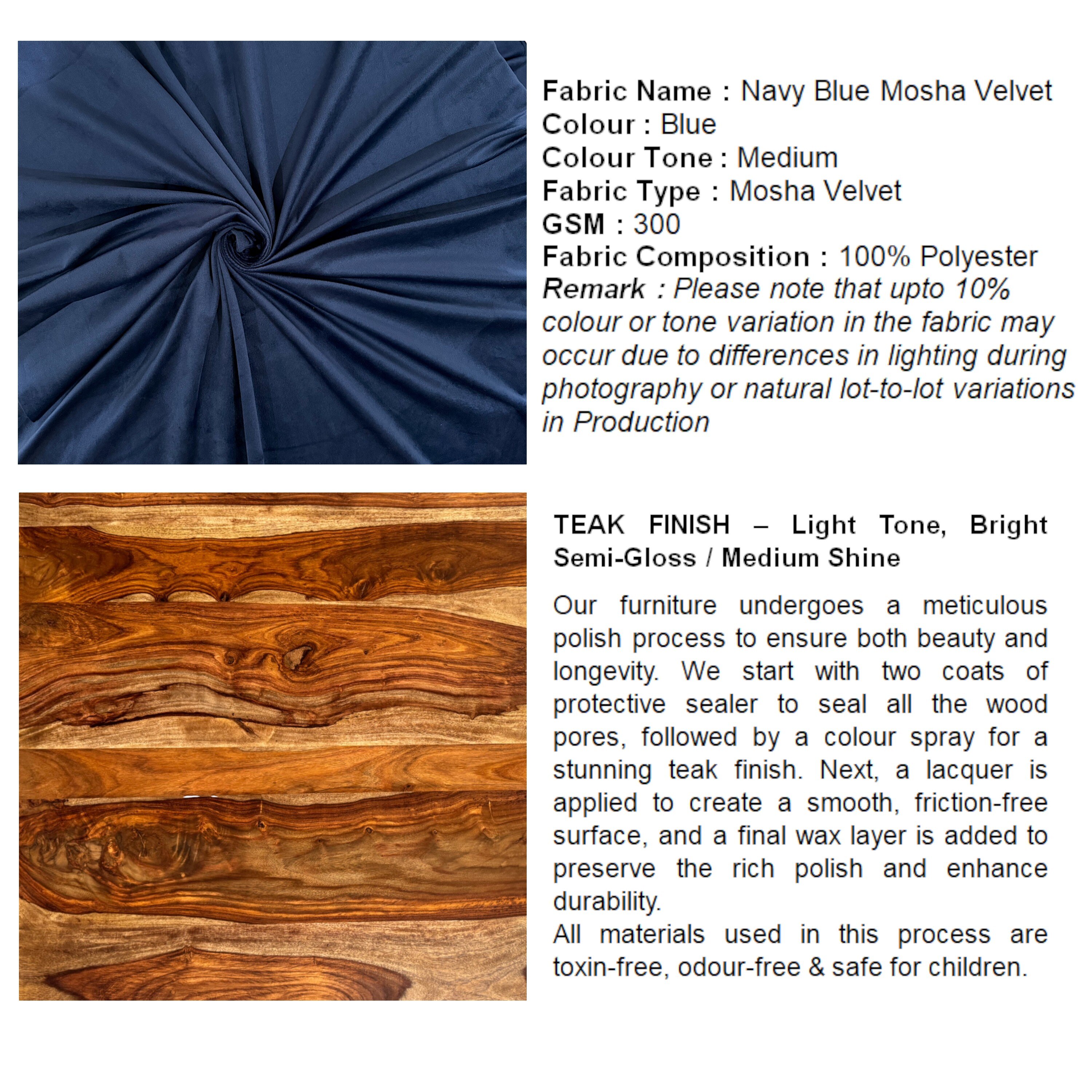 Milford Sheesham Wood Accent Bench (Navy Blue Mosha Velvet Teak Finish)