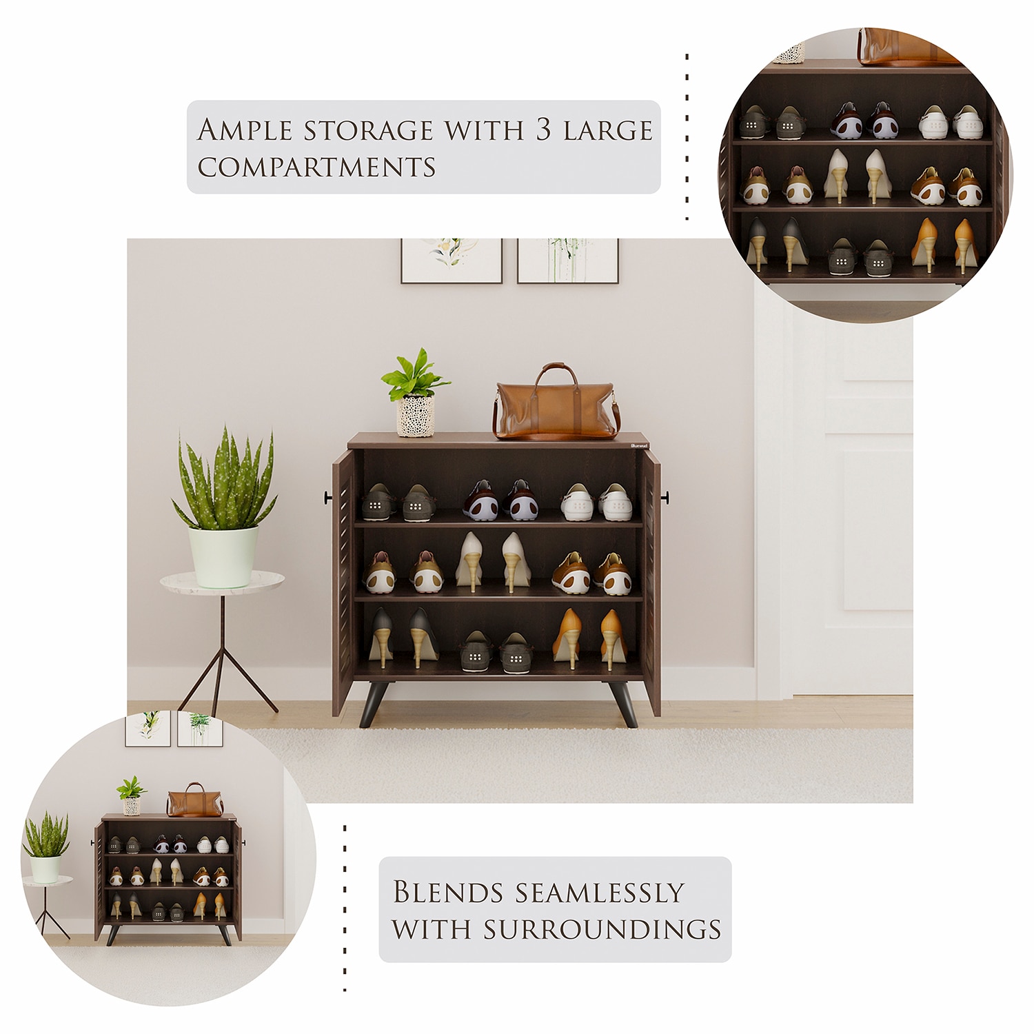 BLUEWUD Carlem Engineered Wood 2 Doors Shoe Rack Cabinet Slipper Footwear Stand Organizer with Drawer can Store Up to 12 Pairs for Hall Living Room Home Furniture (Wenge)