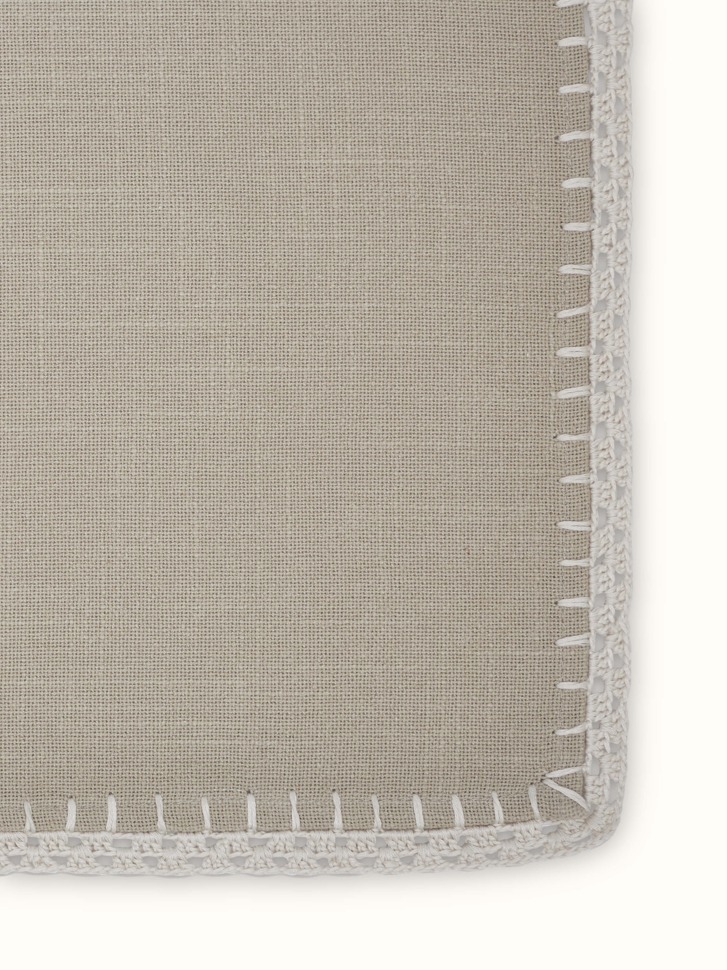 Nityam Beige Cotton Slub Crochet Table Mat (6 Pcs)