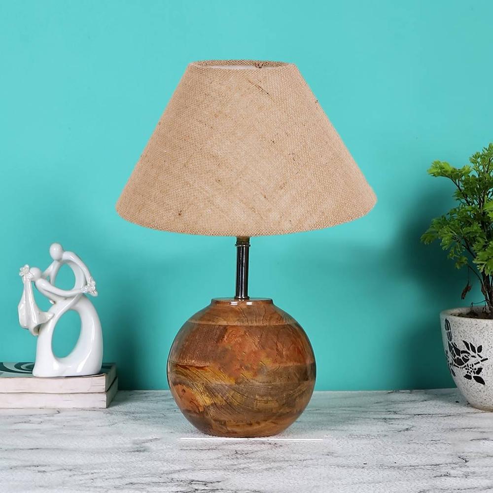 Beige Jute with Natural Wood Table Lamp