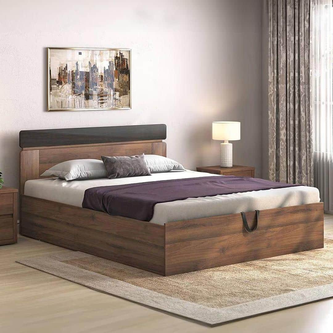 Aruba Engineered Wood King Size Hydraulic Storage Bed In Classic Walnut Finish