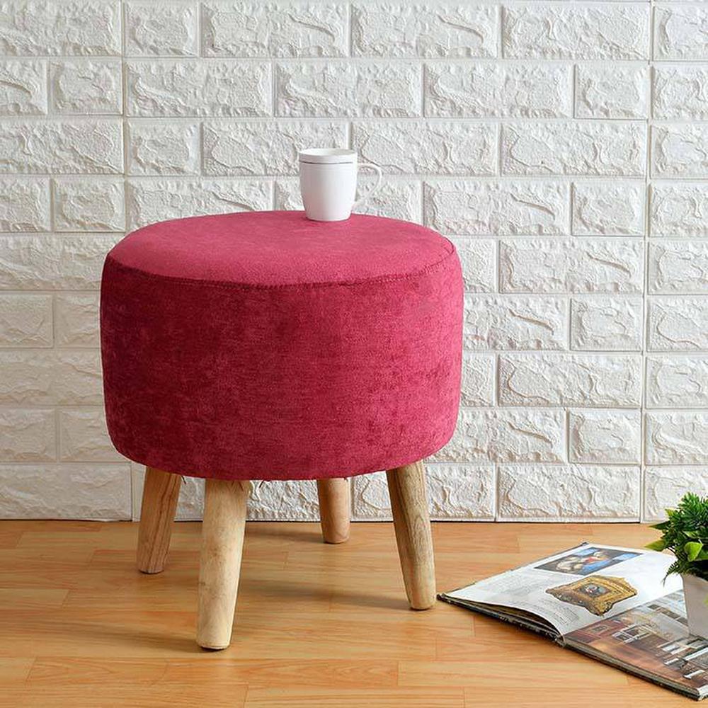 Melanie Solid Wood Stool in Pink Colour