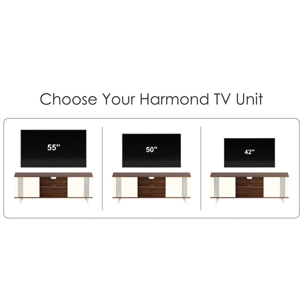 Harmond Engineering Wood Floor StandingTV Entertainment Unit Set Top Box Stand/TV Cabinet with Shelves for Books & Décor Display Unit Bed Living Room Upto 55 Inches (Brown Maple & White)