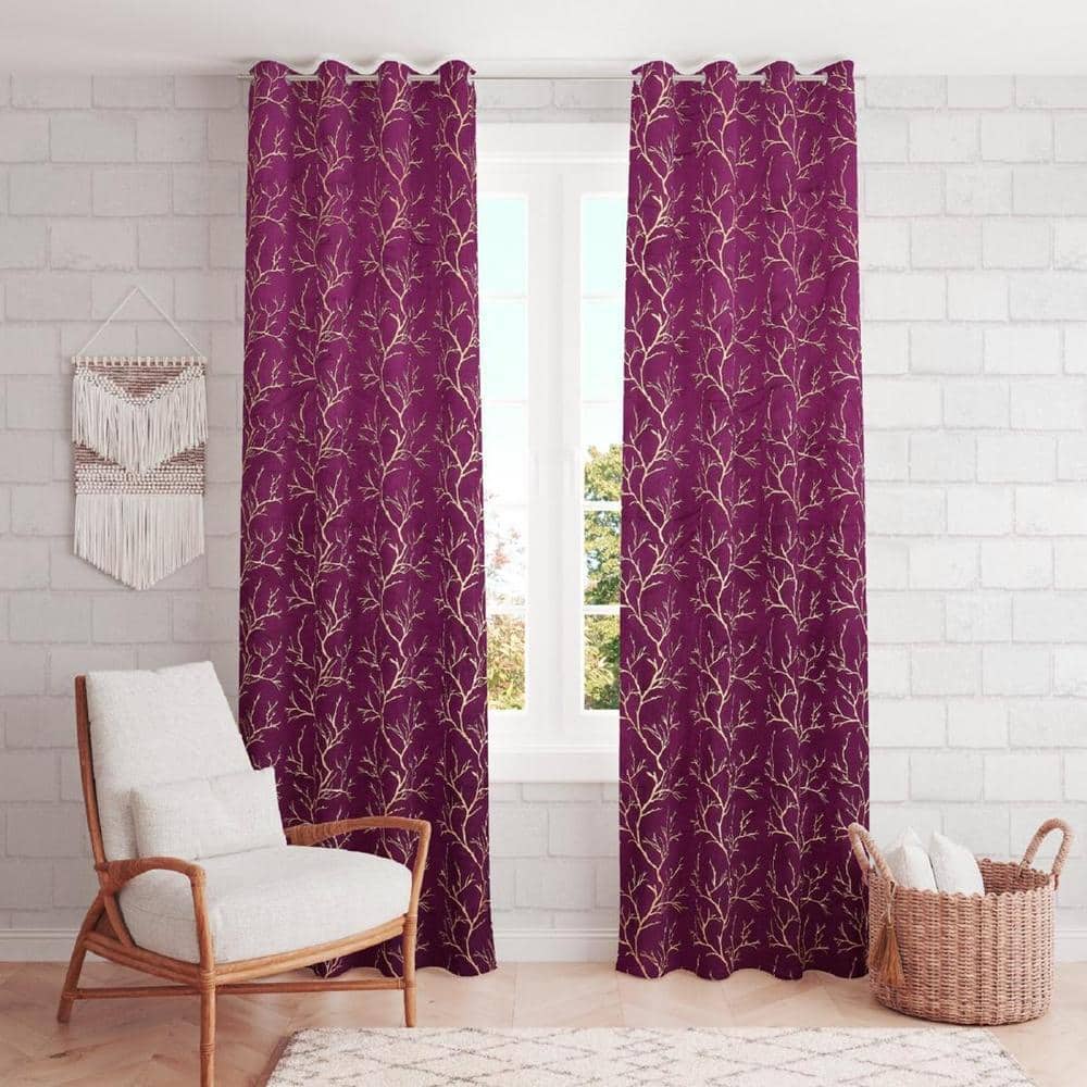 Golden Velvet Abstract Pack of 2 Pieces Blackout Window Curtain
