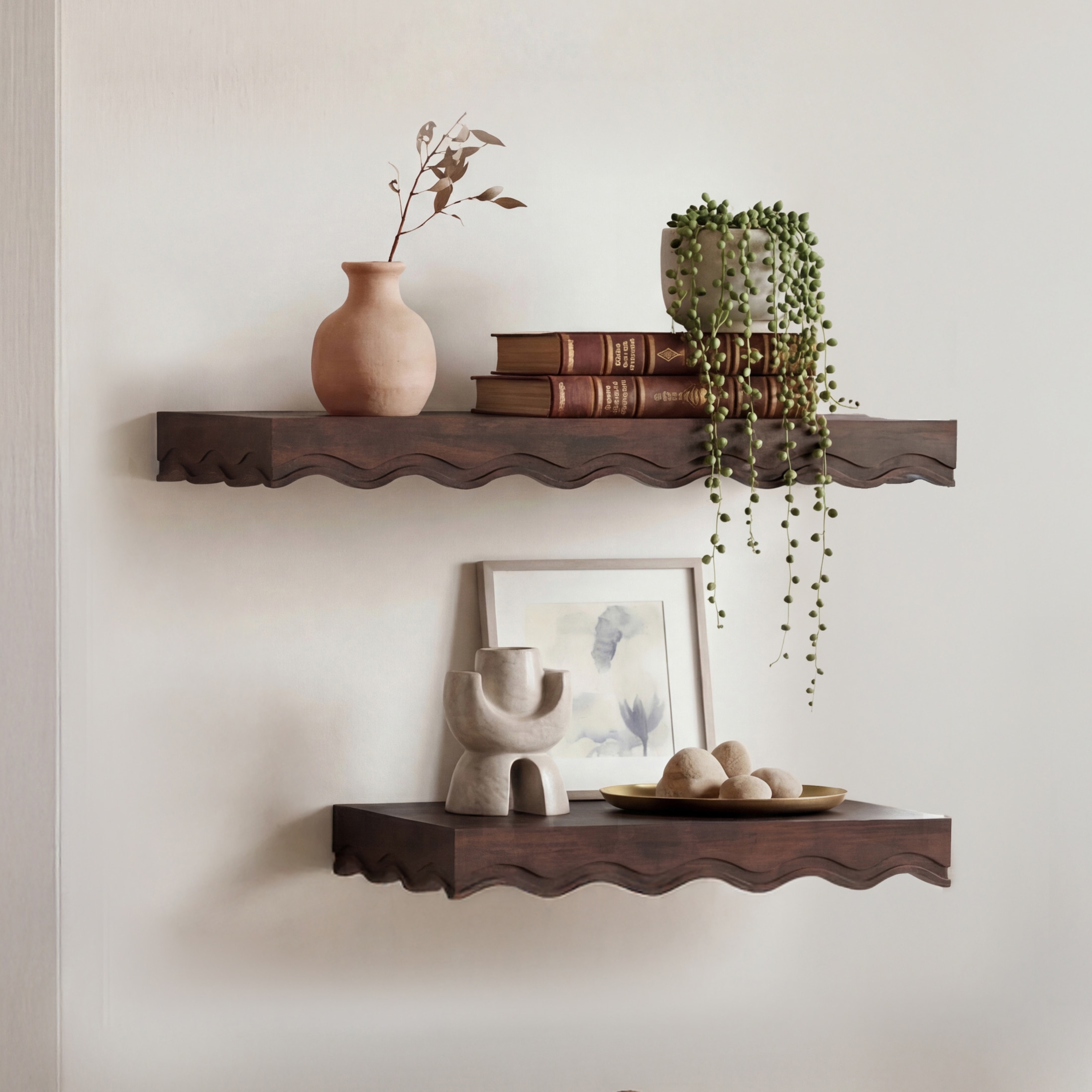 Ruki Set Of 2 - Small, Medium And Large Wall Shelves In Toasted Walnut Finish