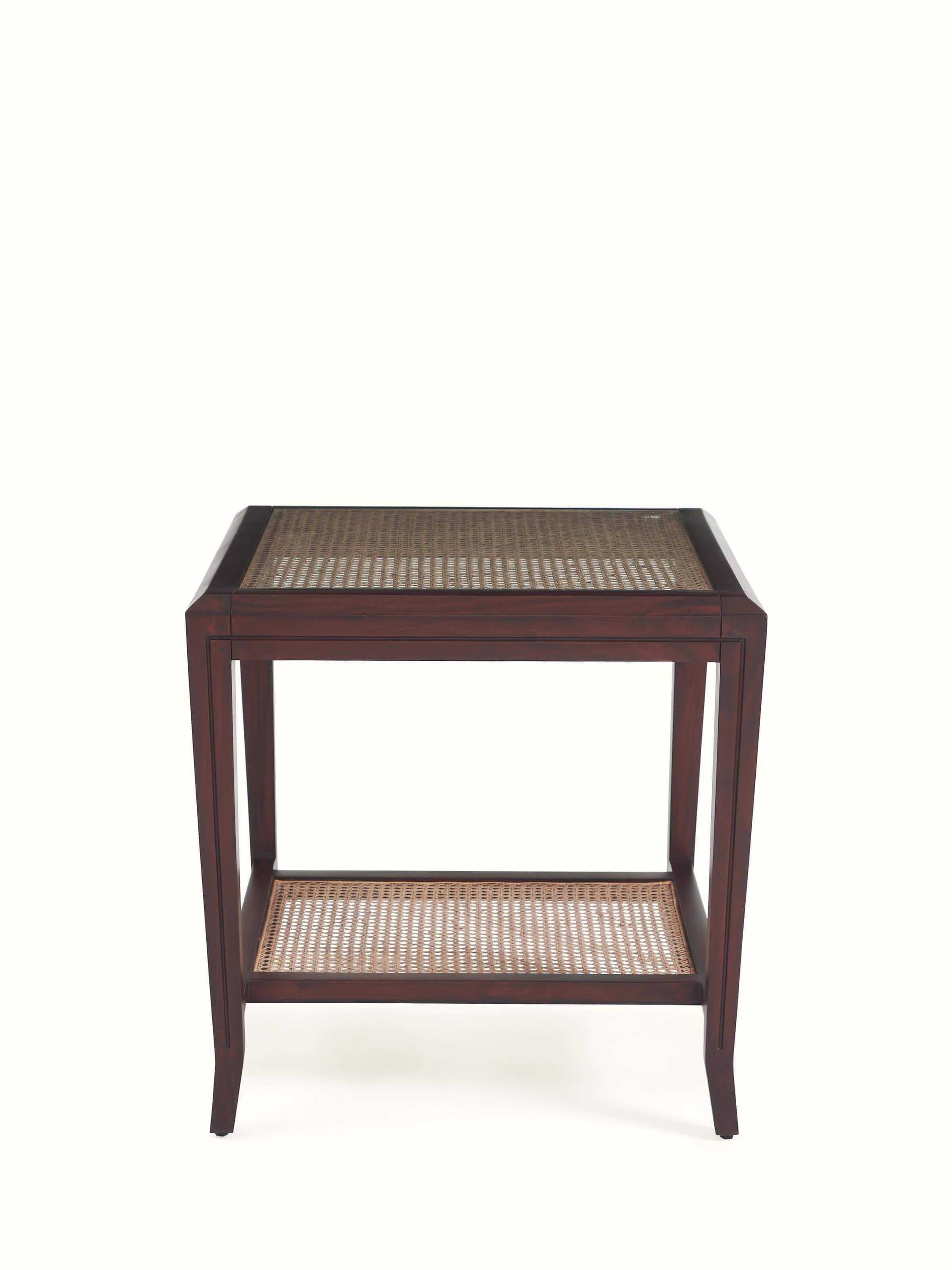 Front view of mahogany wood end and side table with sleek finish – handcrafted Indian accent table