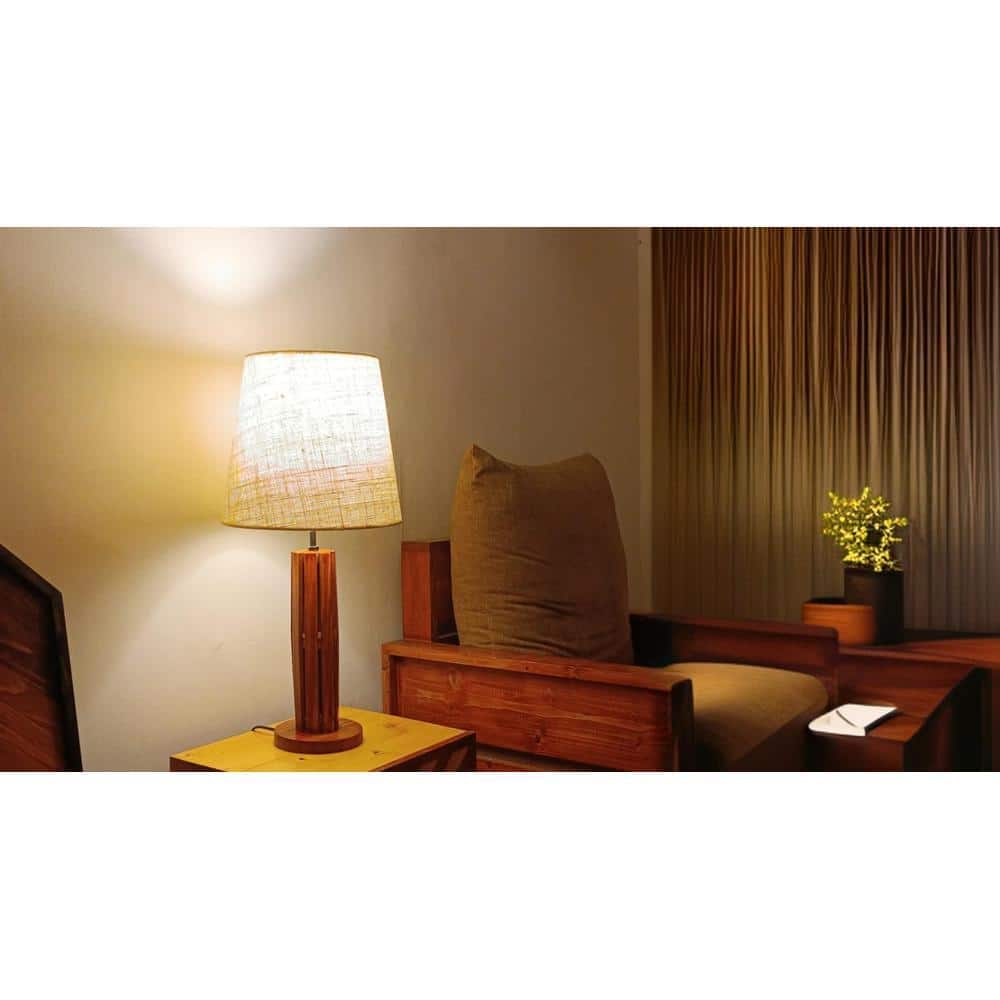 TallBoy Wooden Table Lamp with Brown Base and Premium White Fabric Lampshade