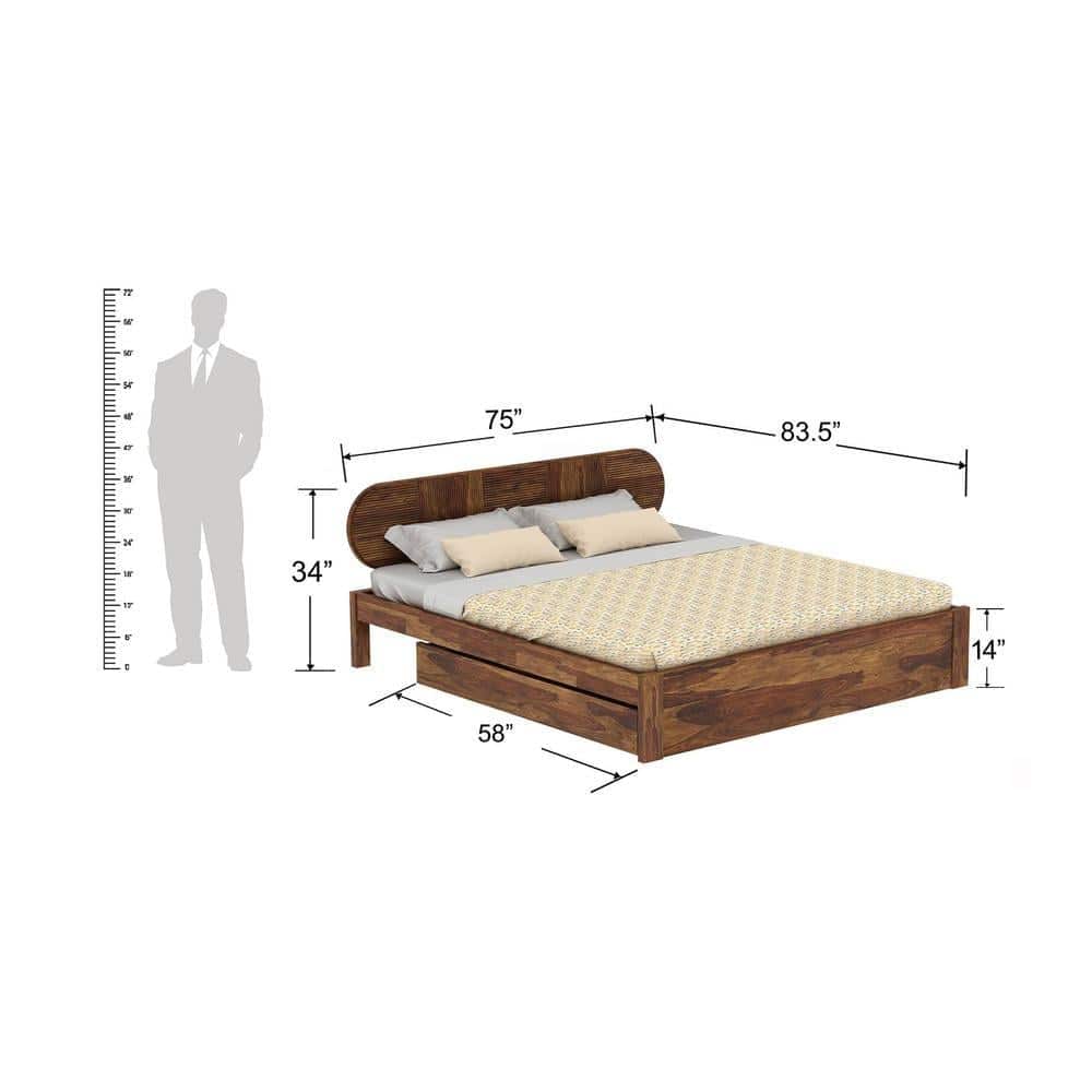 Woodwhiz Solid Wood King Bed With Drawer Storage In Provincial Teak Finish