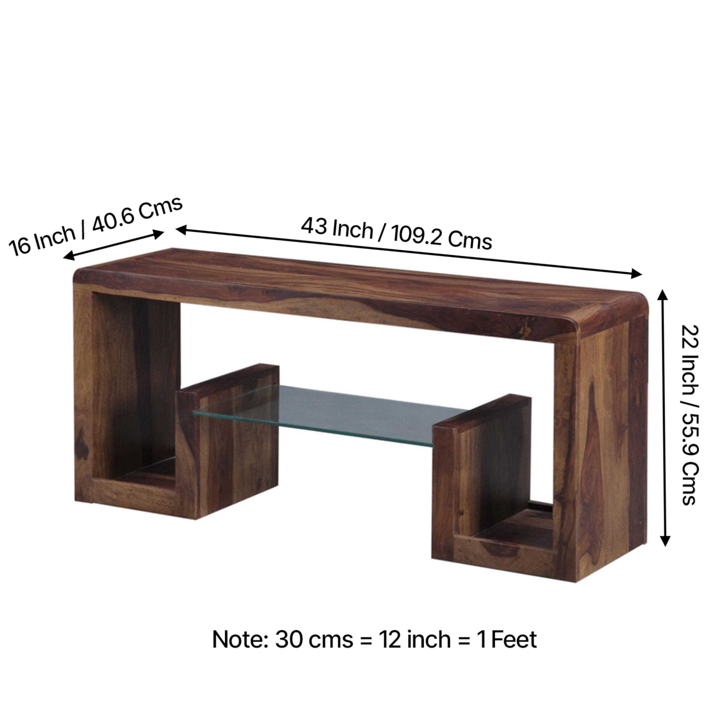Allen Sheesham Wood Minimalist Tv Entertainment Unit For Tv Upto 55 Inch In Provisional Teak Finish