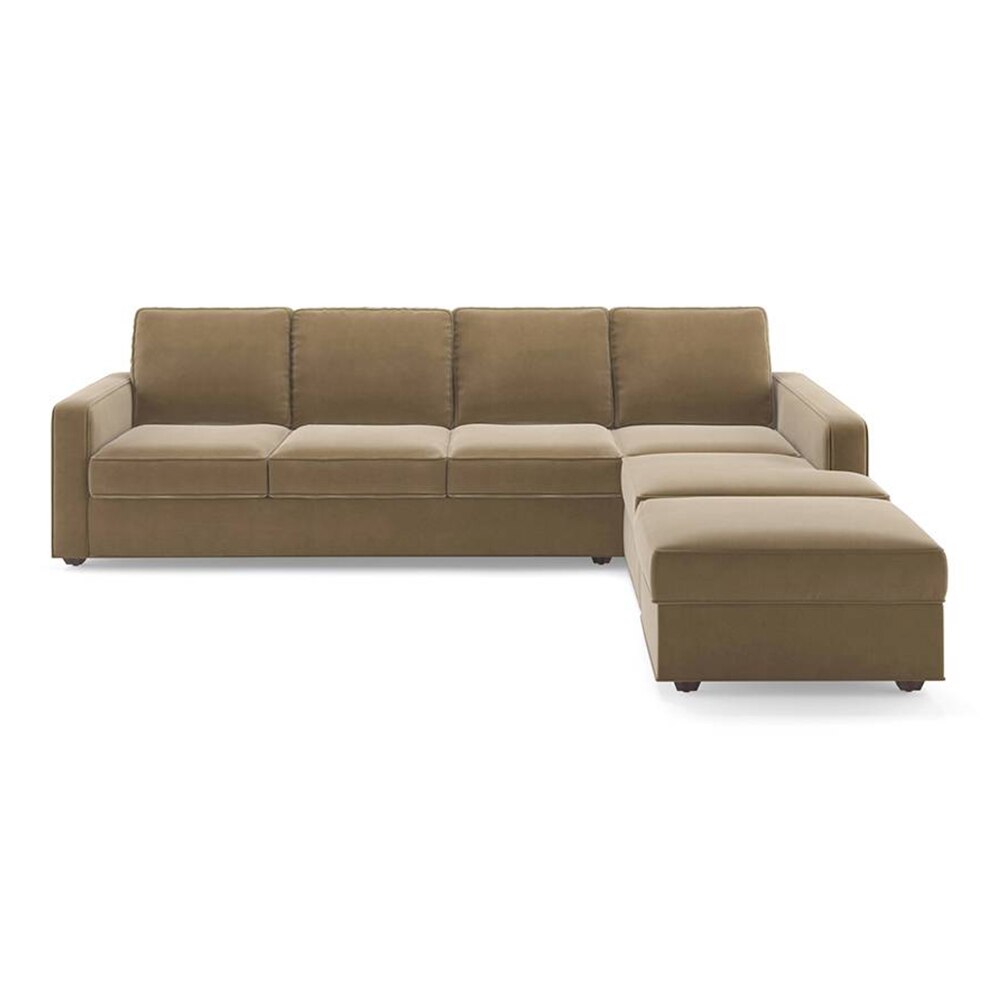 Apollo Sofa (Colour : Fawn Velvet, Cushion : Hard, Back Type : Regular, Seating Capacity : Right Aligned 3 Seater + Right Aligned Chaise)