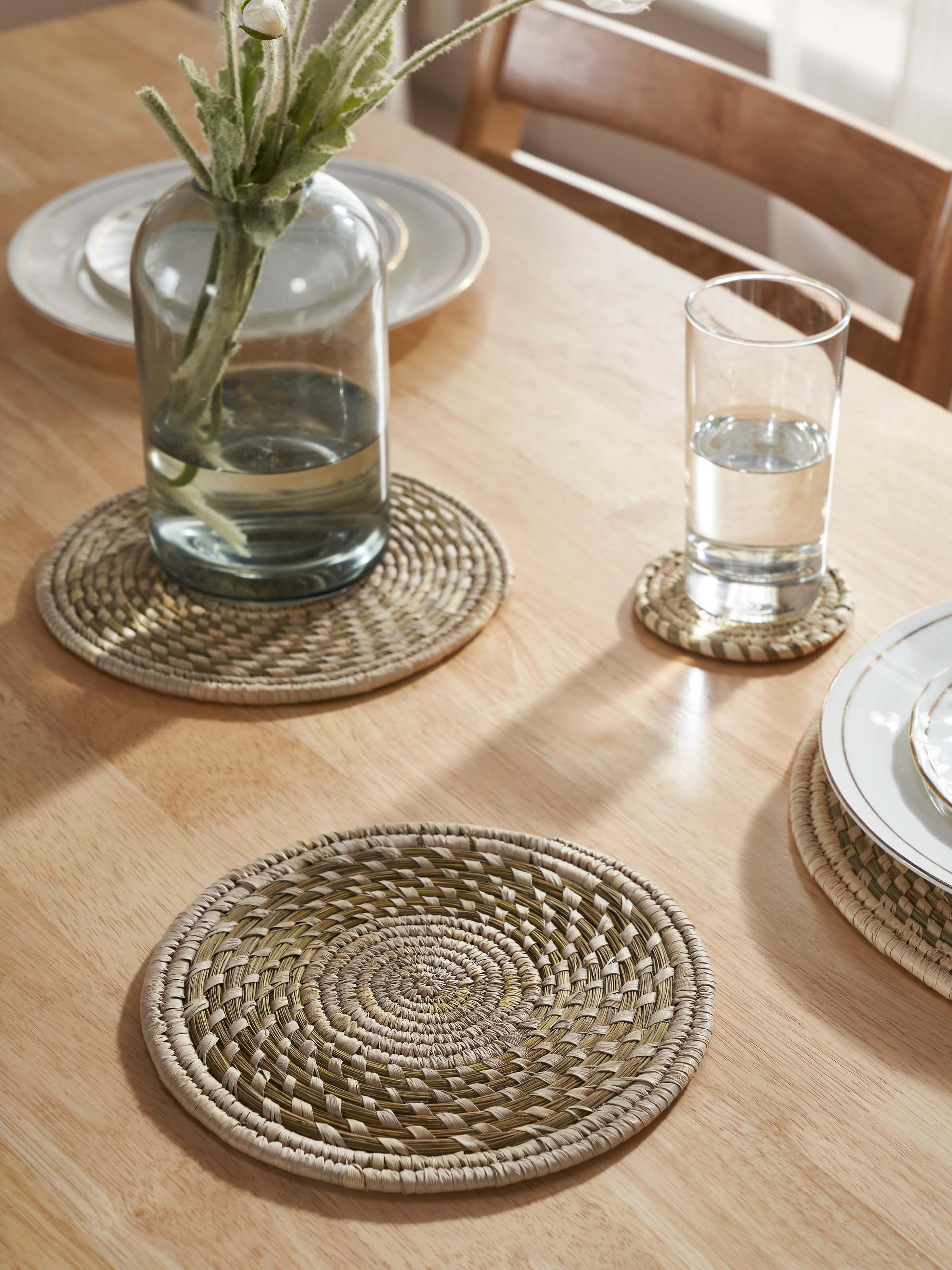 Top-down view highlighting the solid, natural fibre texture and neat weaving