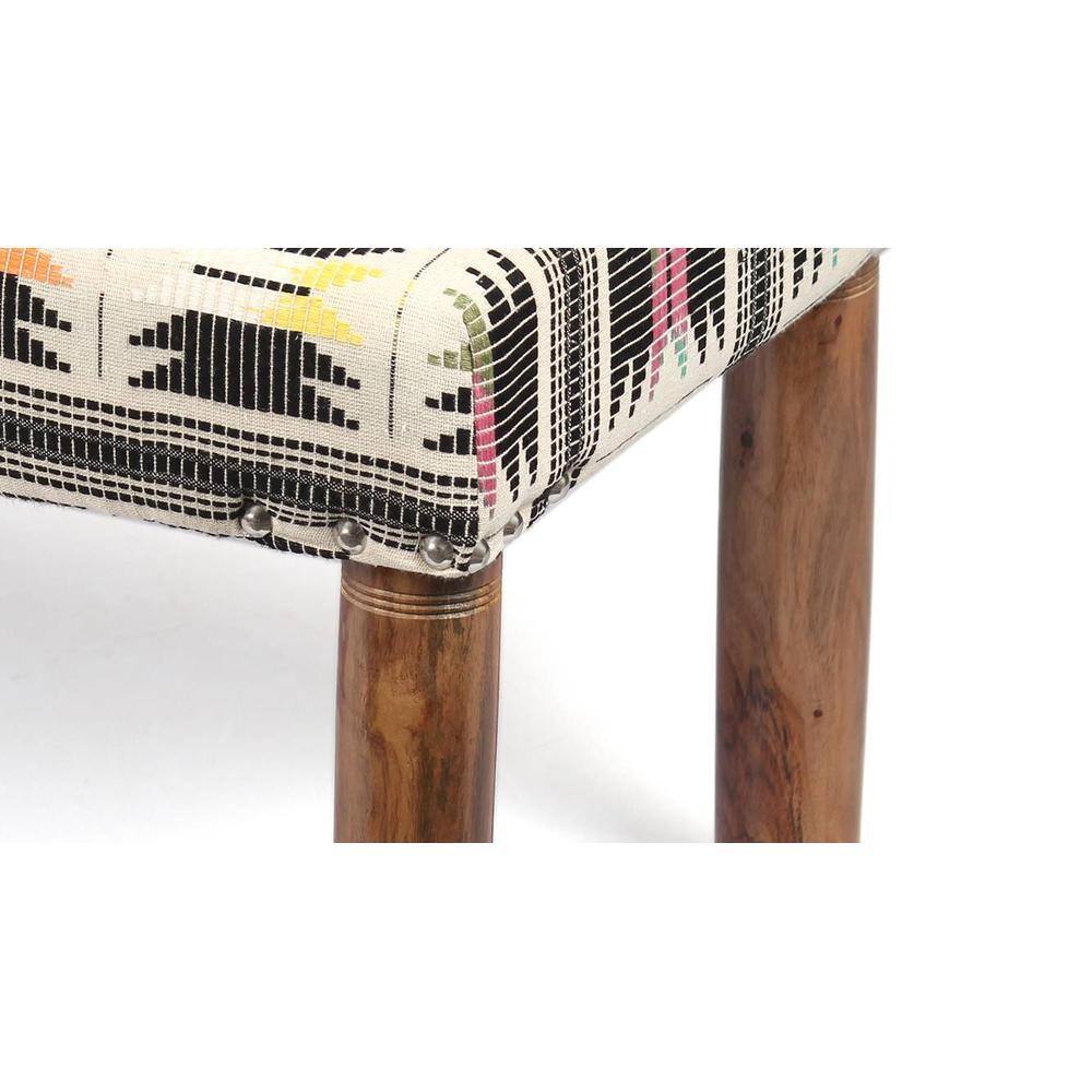 Asteria Solid Wood 2 Seater Bench In Stripe White Jackard Fabric