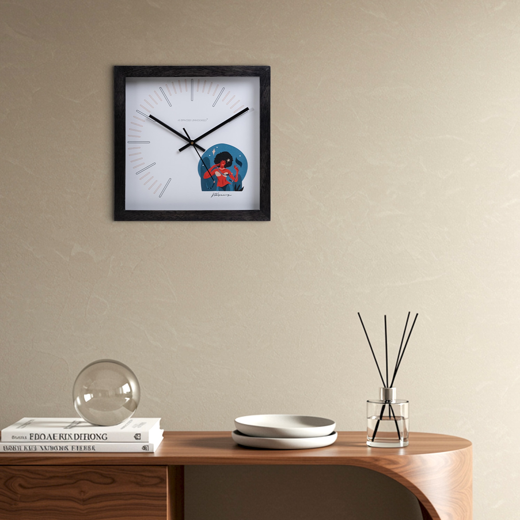 Pisces Zodiac Wooden Wall Clock with Dreamy Illustration