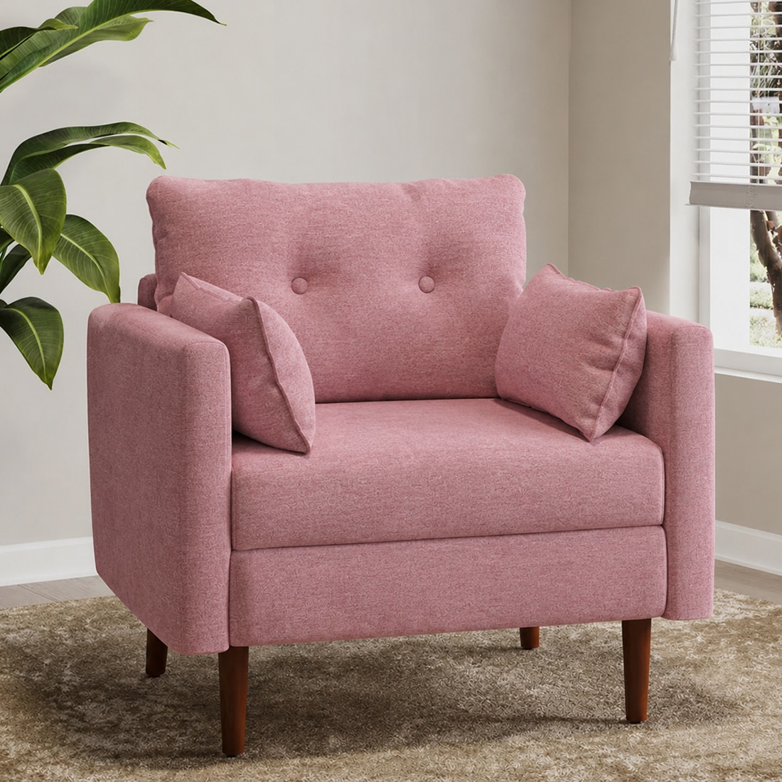 Arihana Boucle Fabric Arm Chair in Pink Colour - KURSIWALLAH