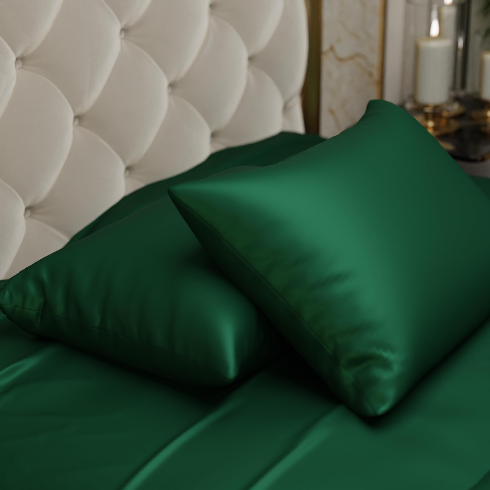 Stoa Paris Satin Pillow Covers,  Premium Plain Pillow Cover Set of 2, 68L x 45W cms - Emerald Green - Stoa Paris