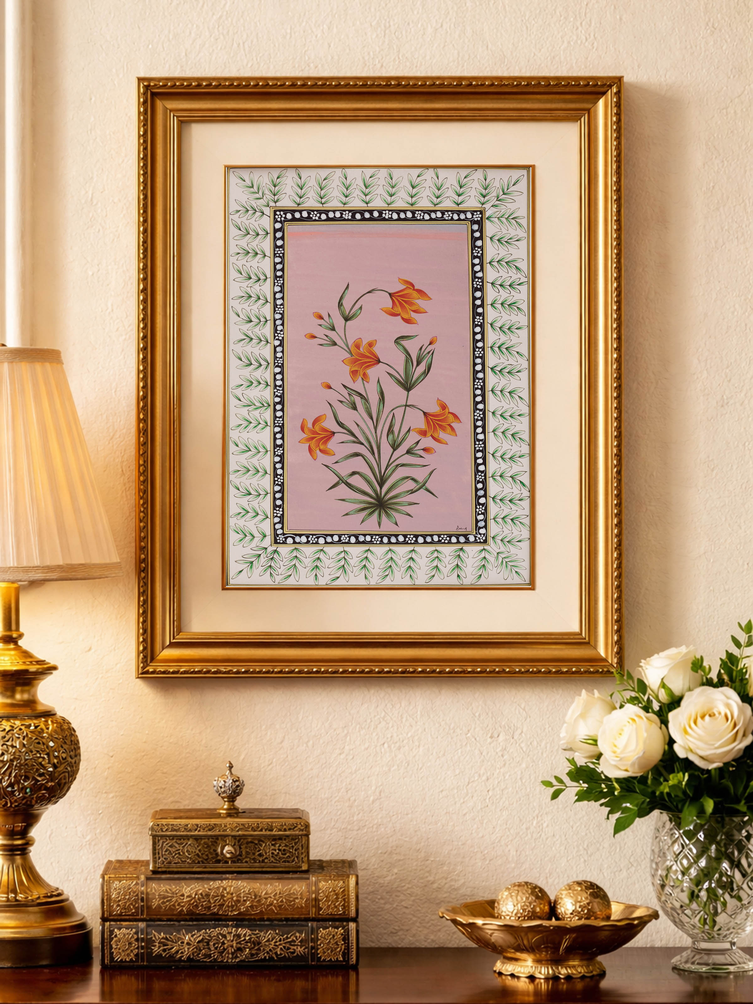 Flower Border Miniature Khakha Painting