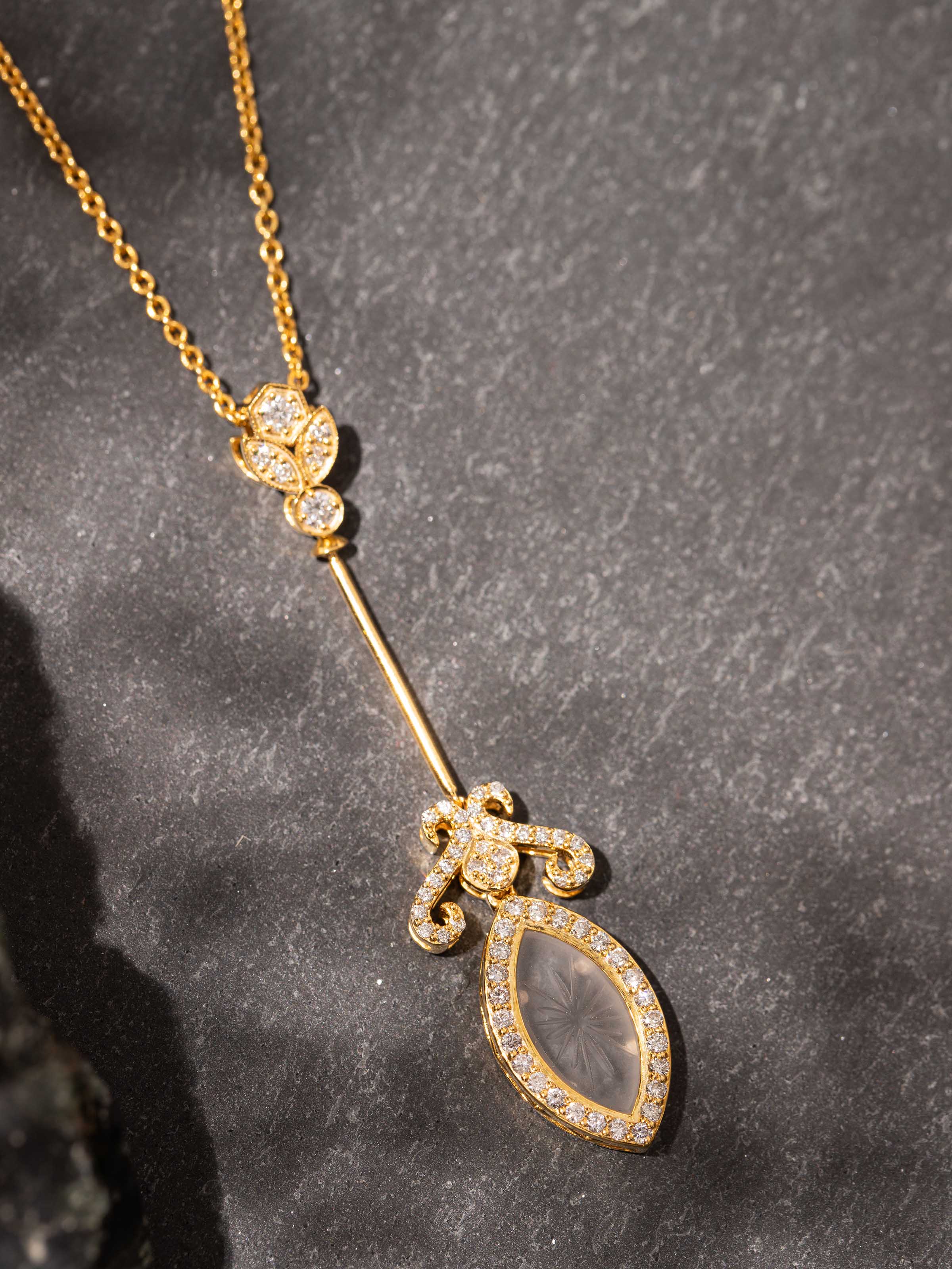 Detail shot of Lapidary 14 Karat Gold Pendant & Chain