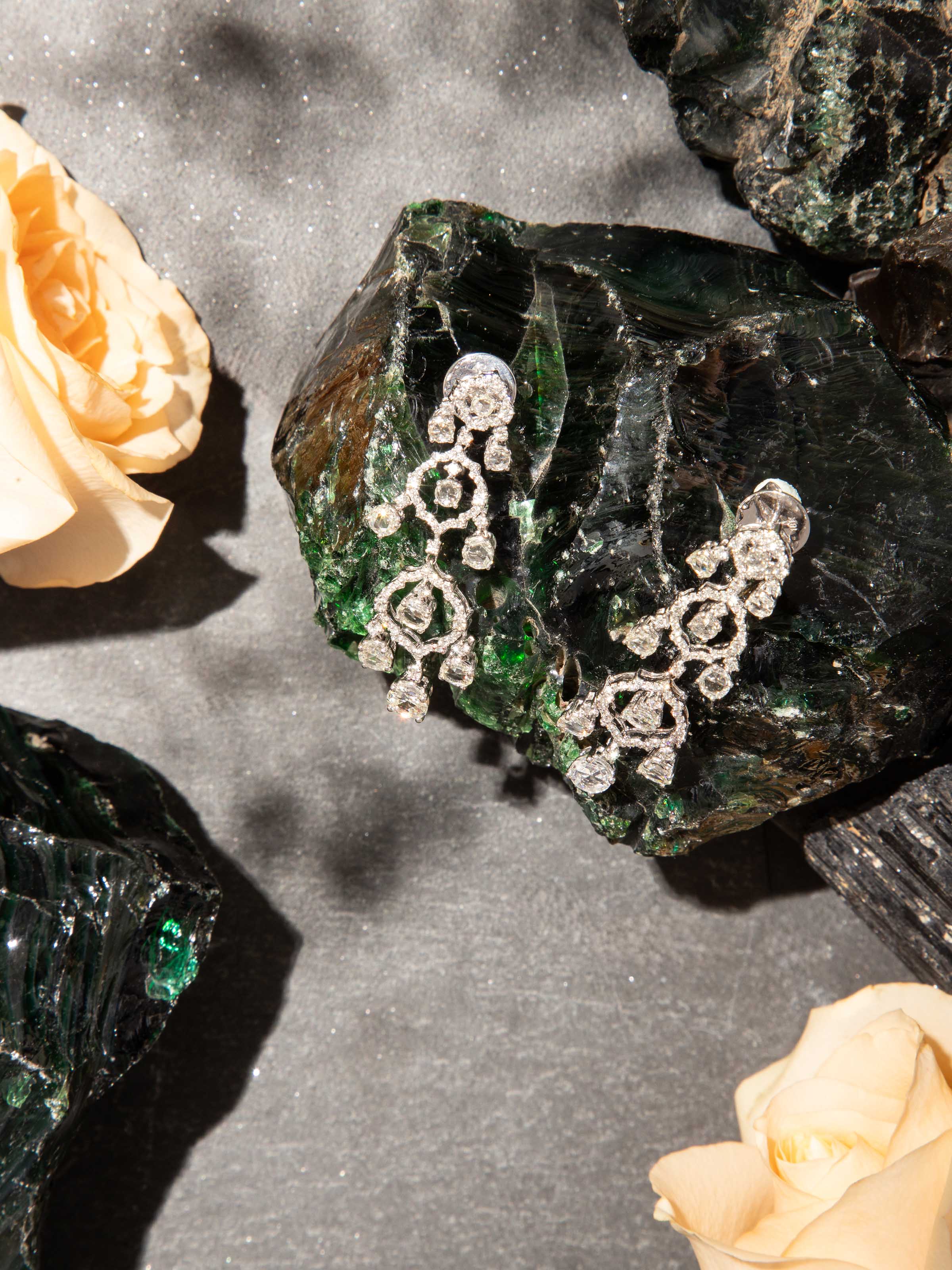 Rose Cut 18 Karat Gold Drop Earrings