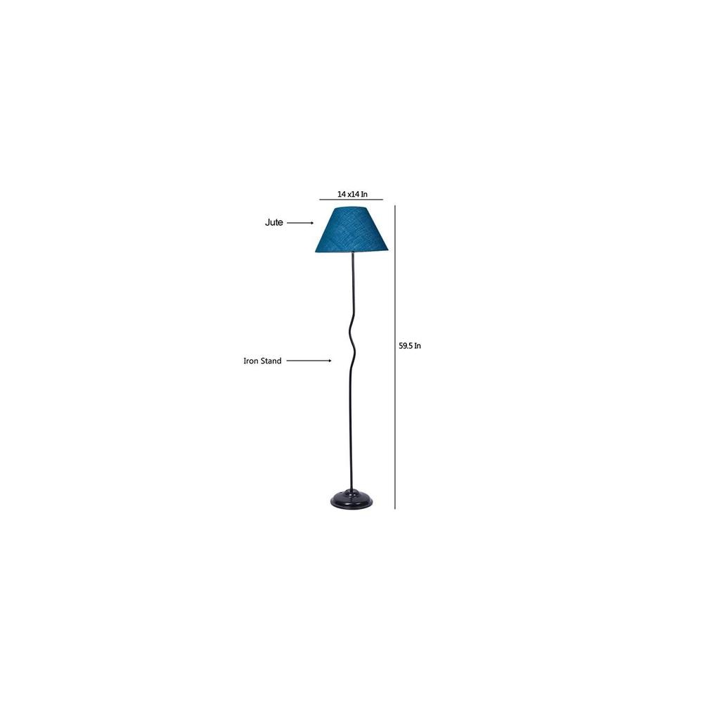 Stevie Turquoise Blue Jute shade with Iron floor lamp